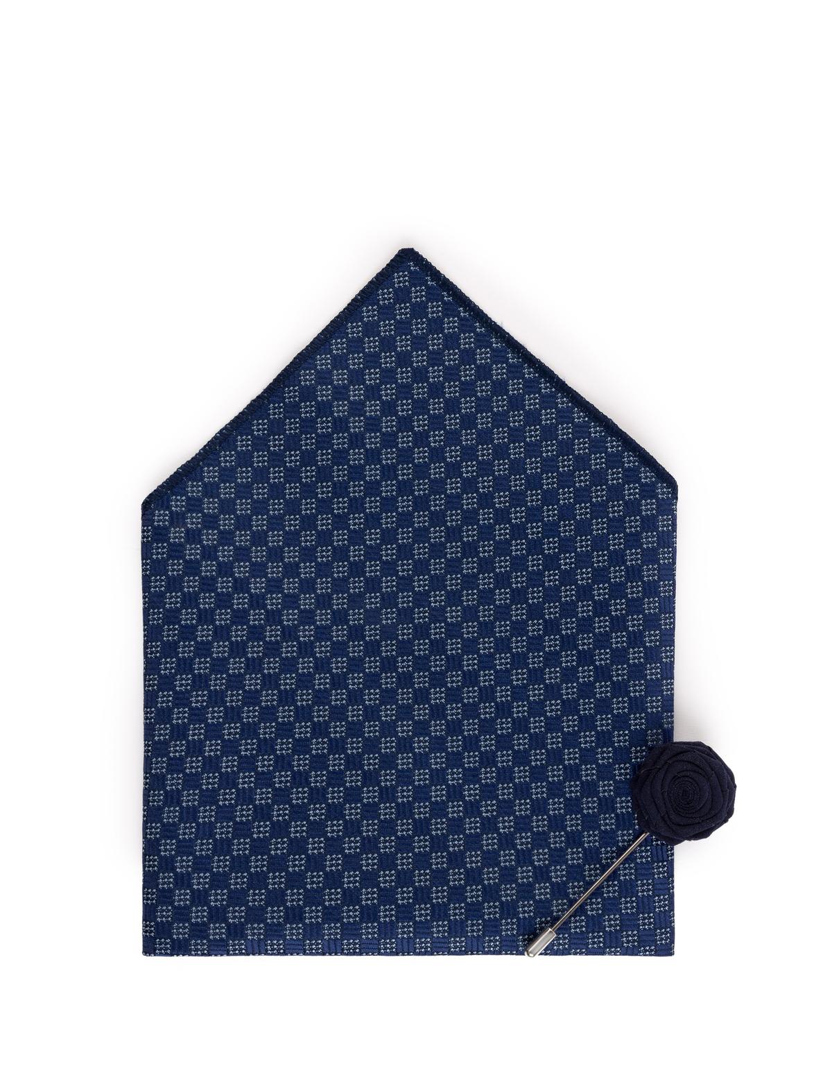 Lacivert 3'lü Kravat Mendil Set - 50269862001