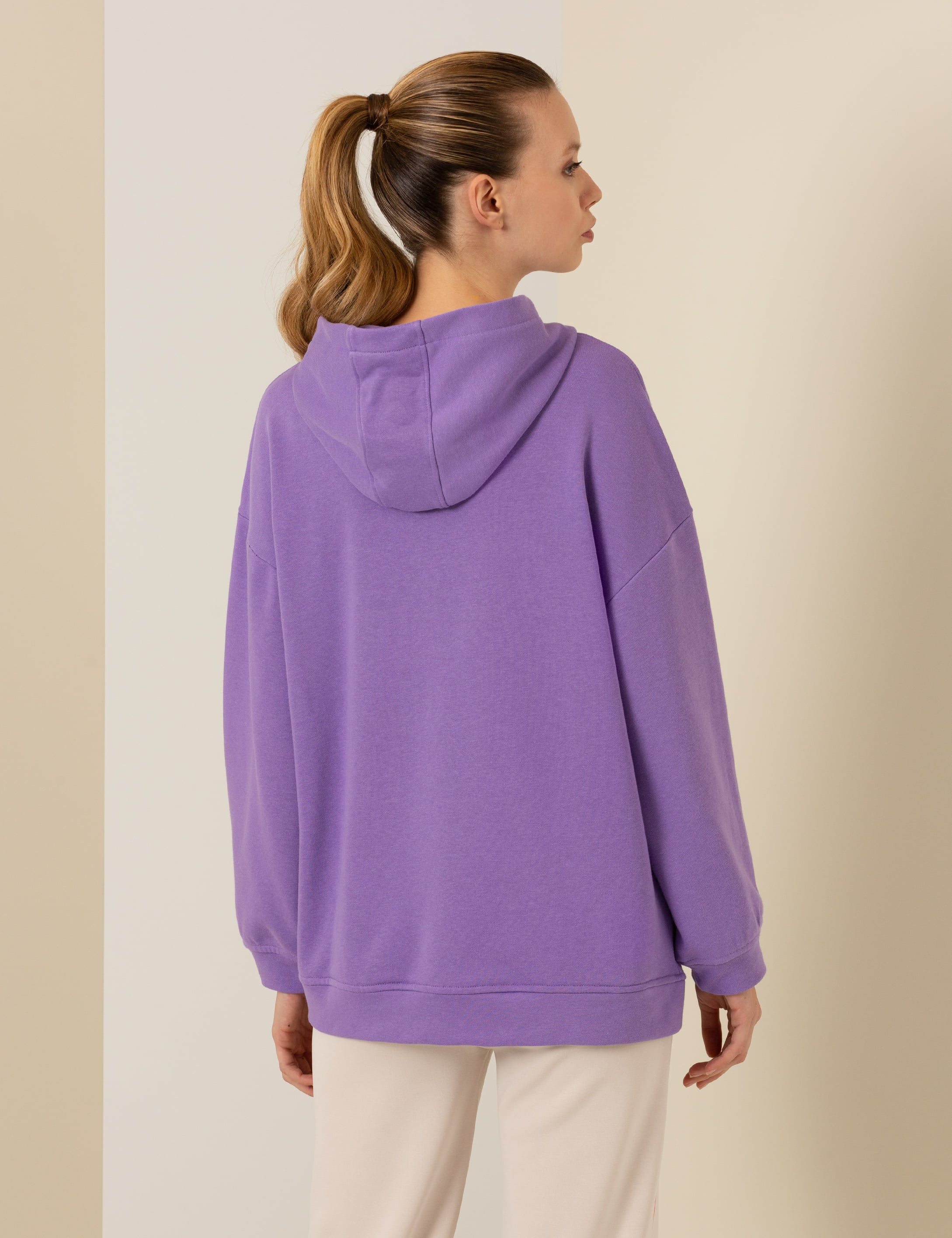 Lila Oversize Kapüşonlu Sweatshirt