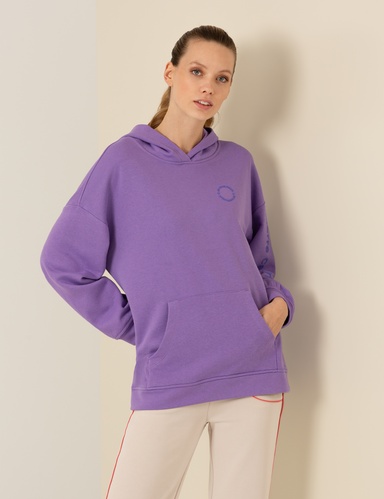 Lila Oversize Kapüşonlu Sweatshirt