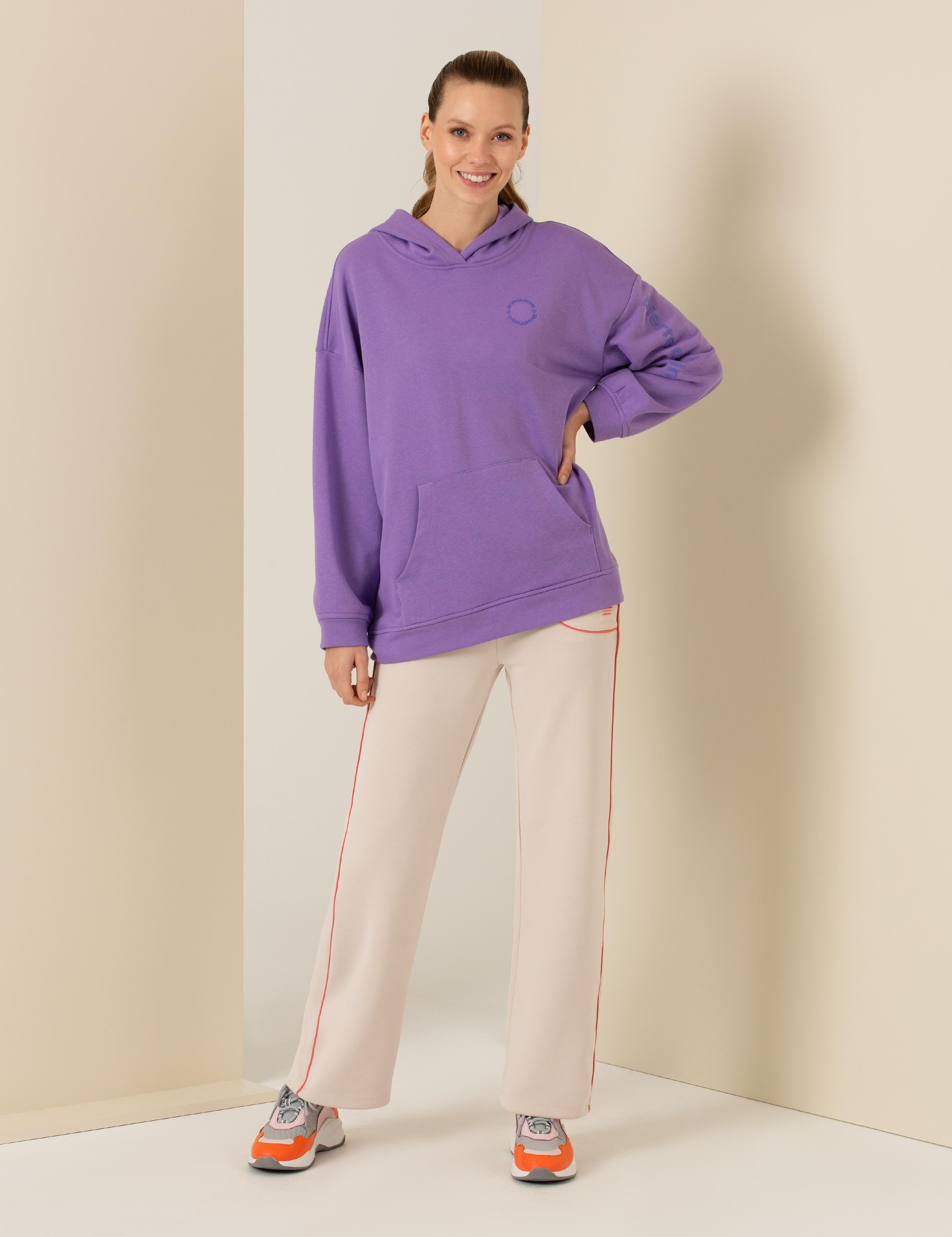 Lila Oversize Kapüşonlu Sweatshirt