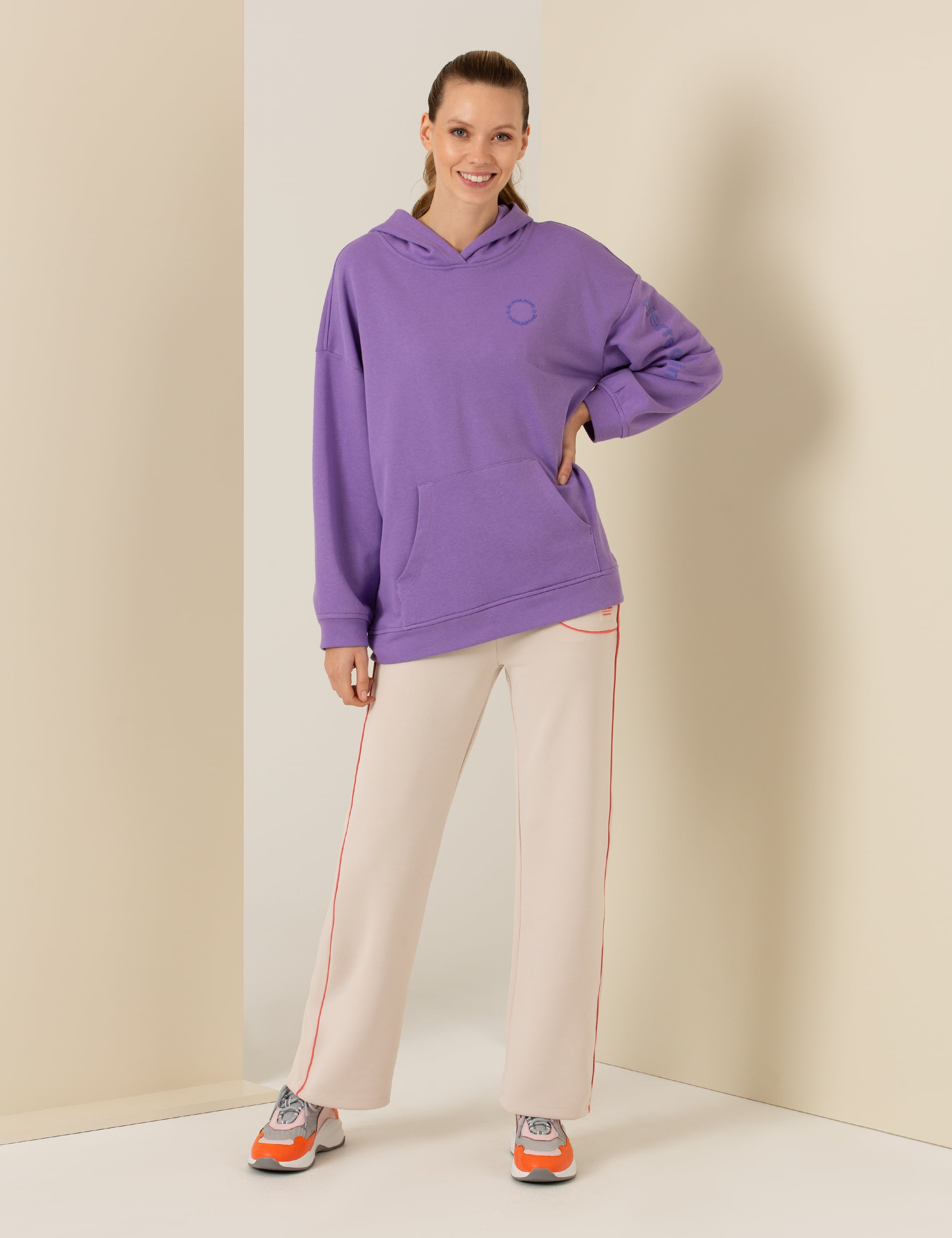 Lila Oversize Kapüşonlu Sweatshirt