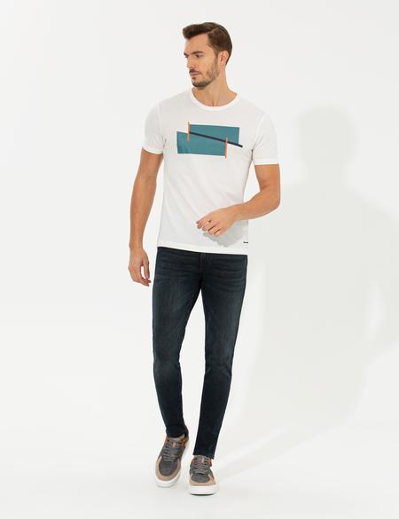 Ekru Slim Fit Bisiklet Yaka Tişört - 50258447013