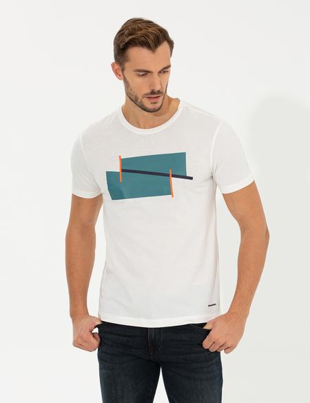 Ekru Slim Fit Bisiklet Yaka Tişört - 50258447013