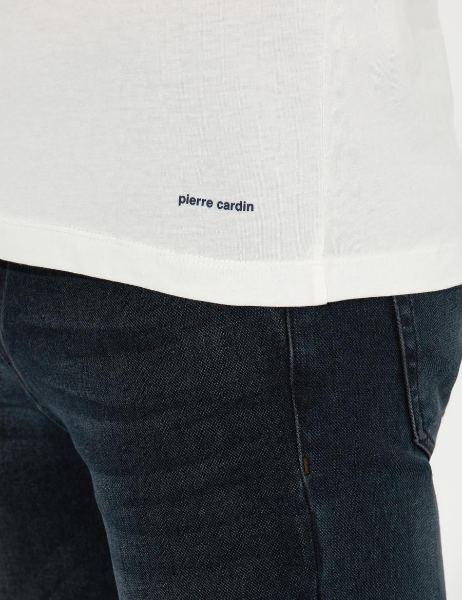 Ekru Slim Fit Bisiklet Yaka Tişört