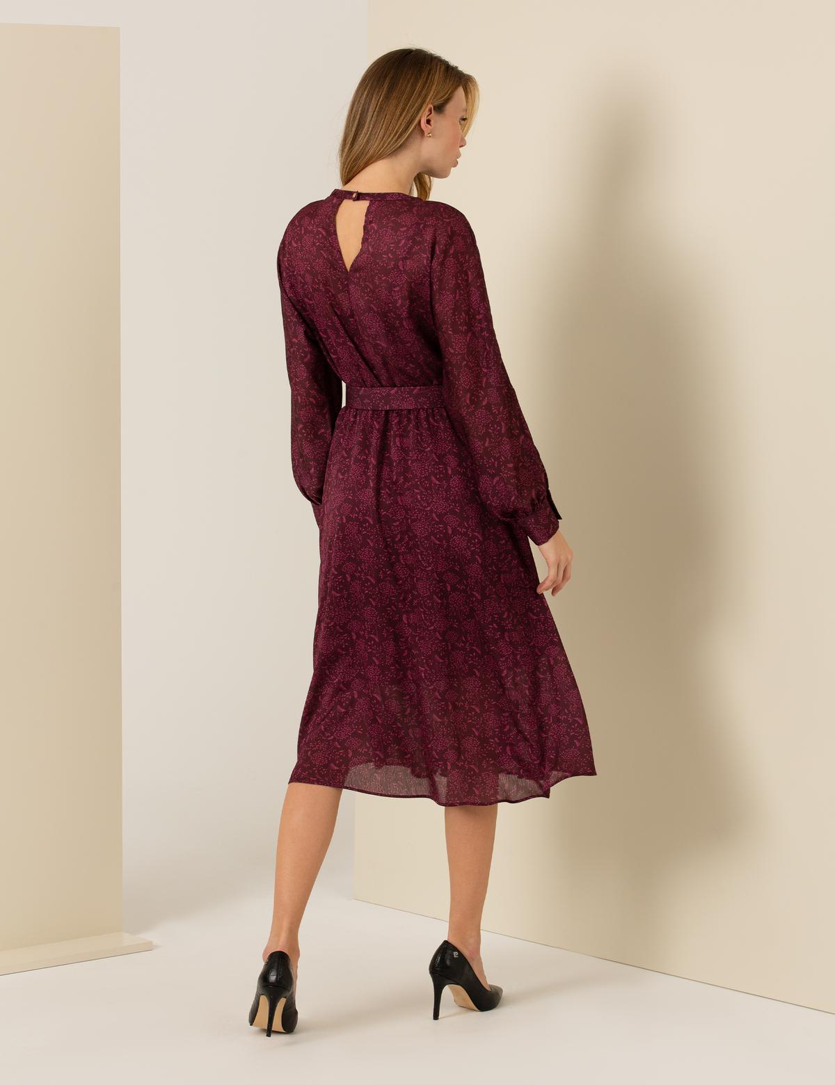 Bordo Dokuma Elbise - 50257478012