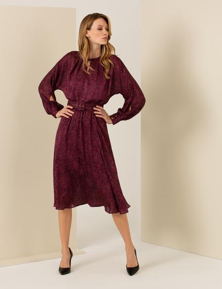 Bordo Dokuma Elbise - 50257478012