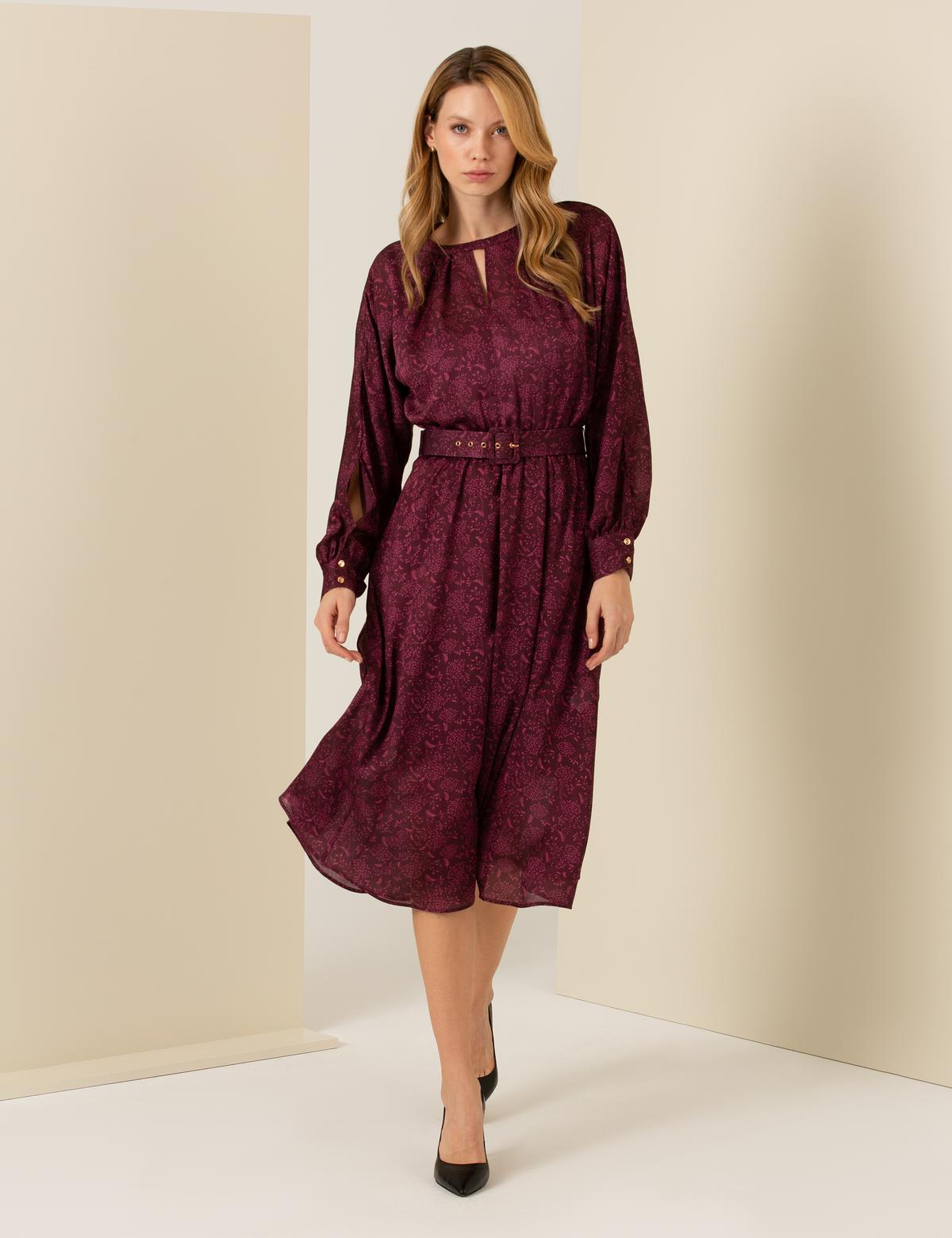 Bordo Dokuma Elbise - 50257478012