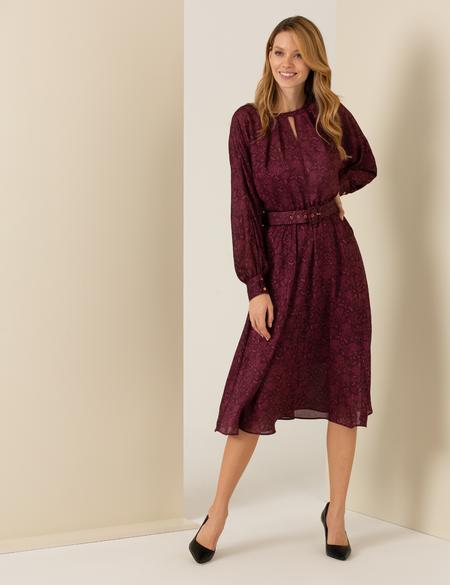 Bordo Dokuma Elbise - 50257478012