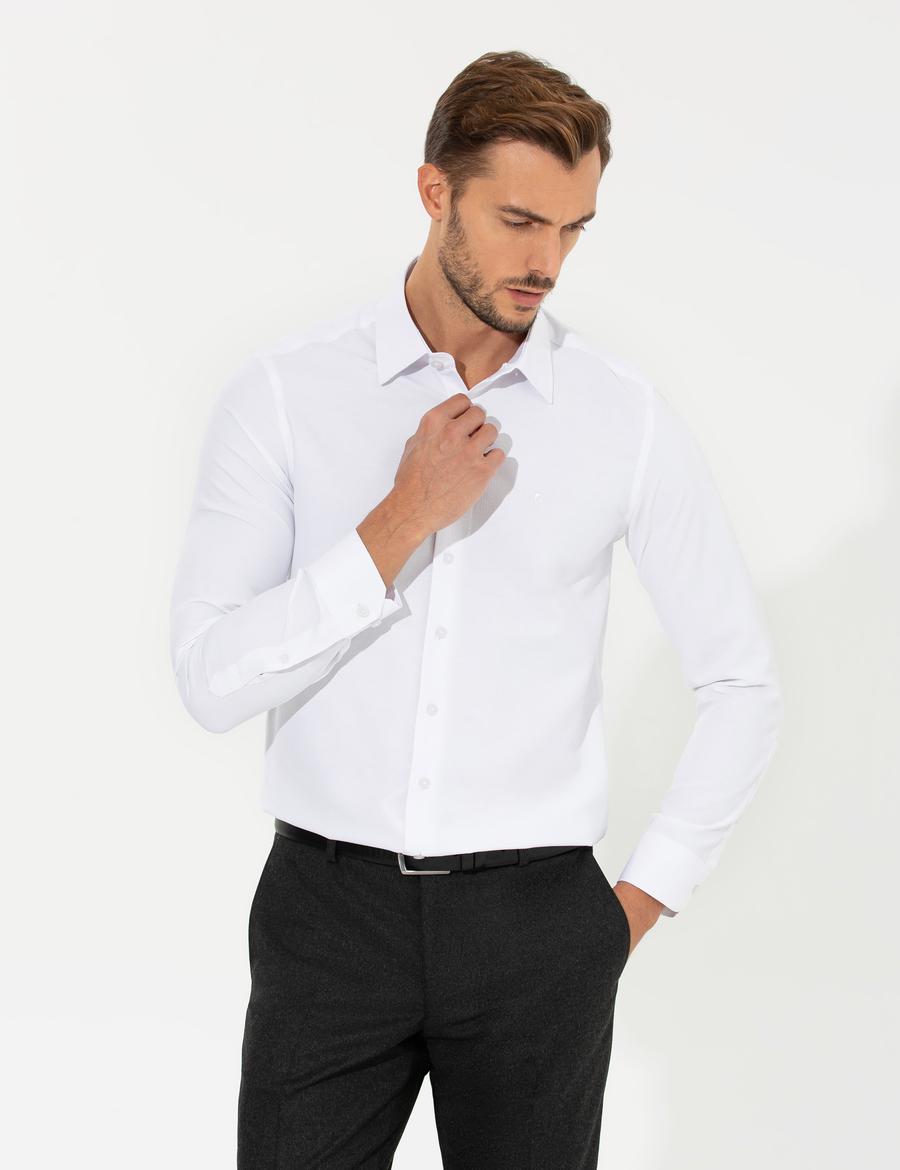 Beyaz Slim Fit Uzun Kollu Gömlek