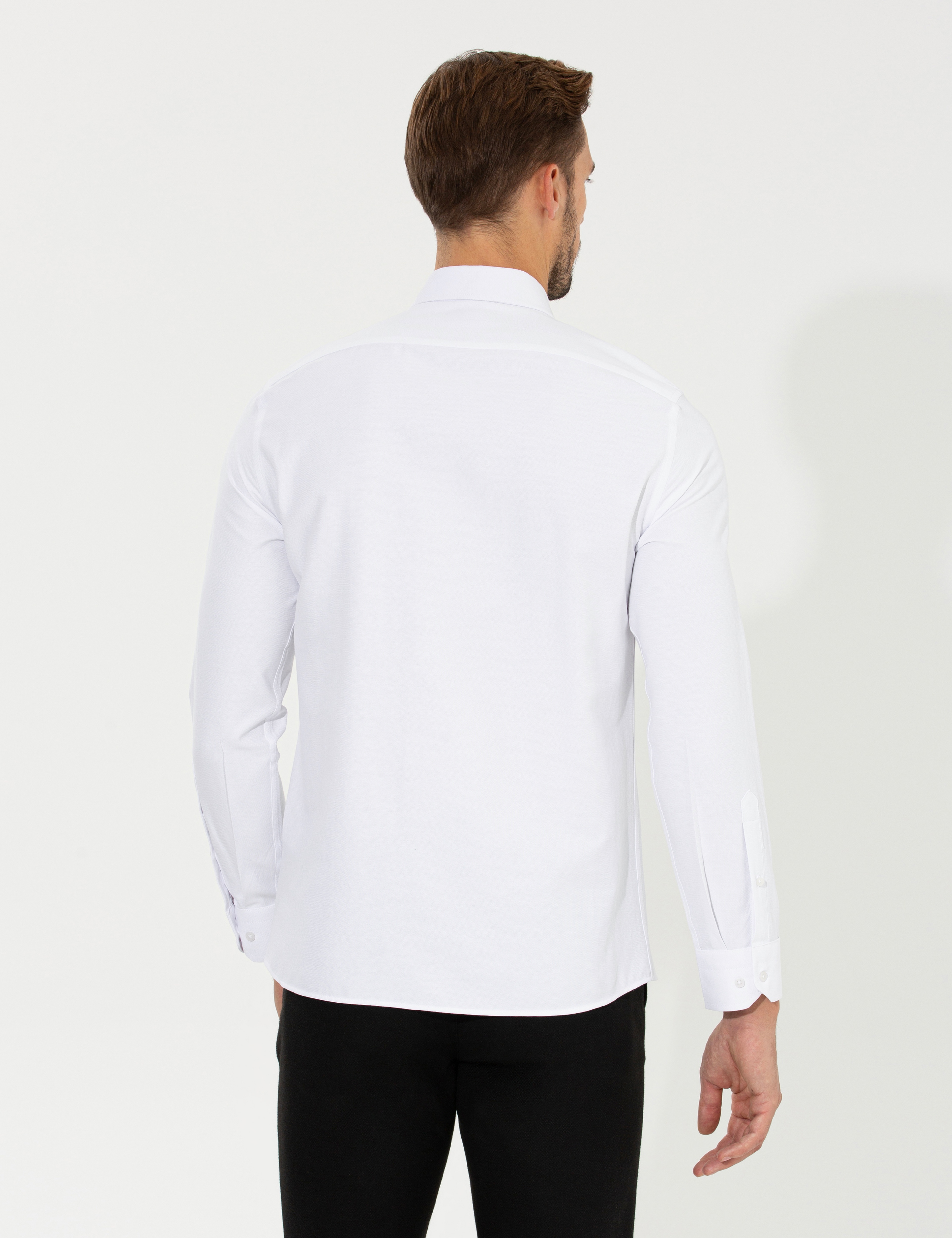Beyaz Slim Fit Oxford Gömlek - Image 5