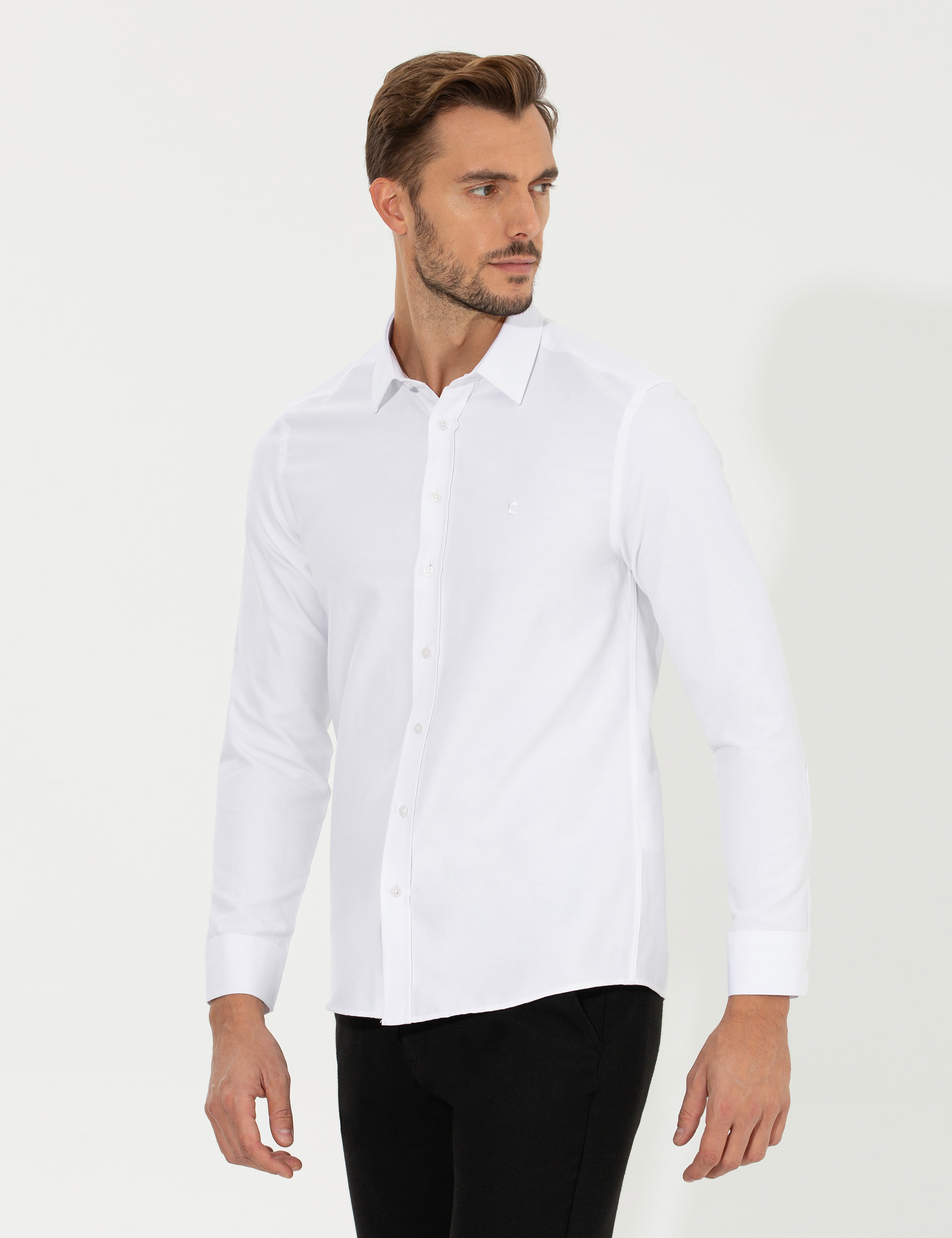 Beyaz Slim Fit Oxford Gömlek - Image 2