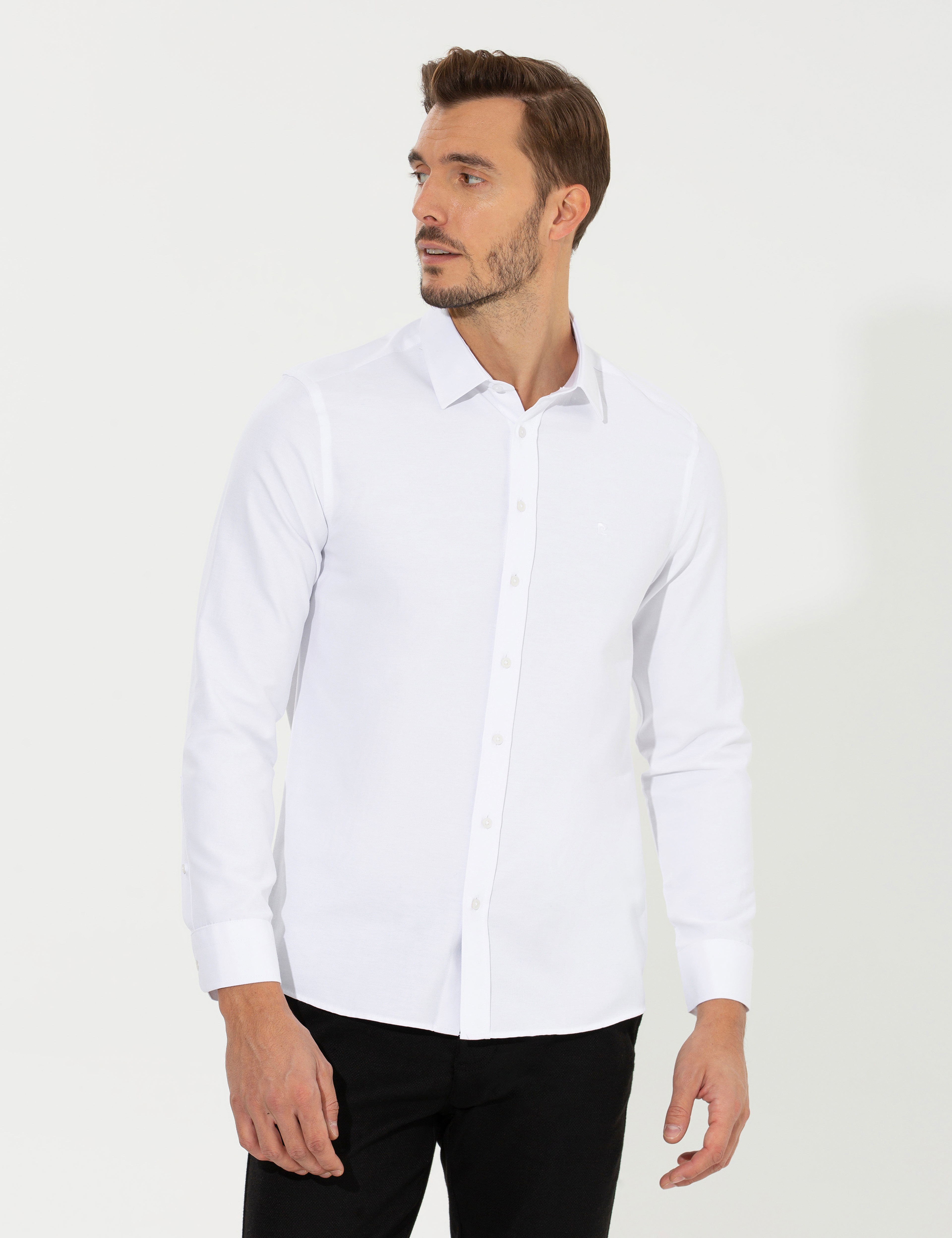 Beyaz Slim Fit Oxford Gömlek - Image 4