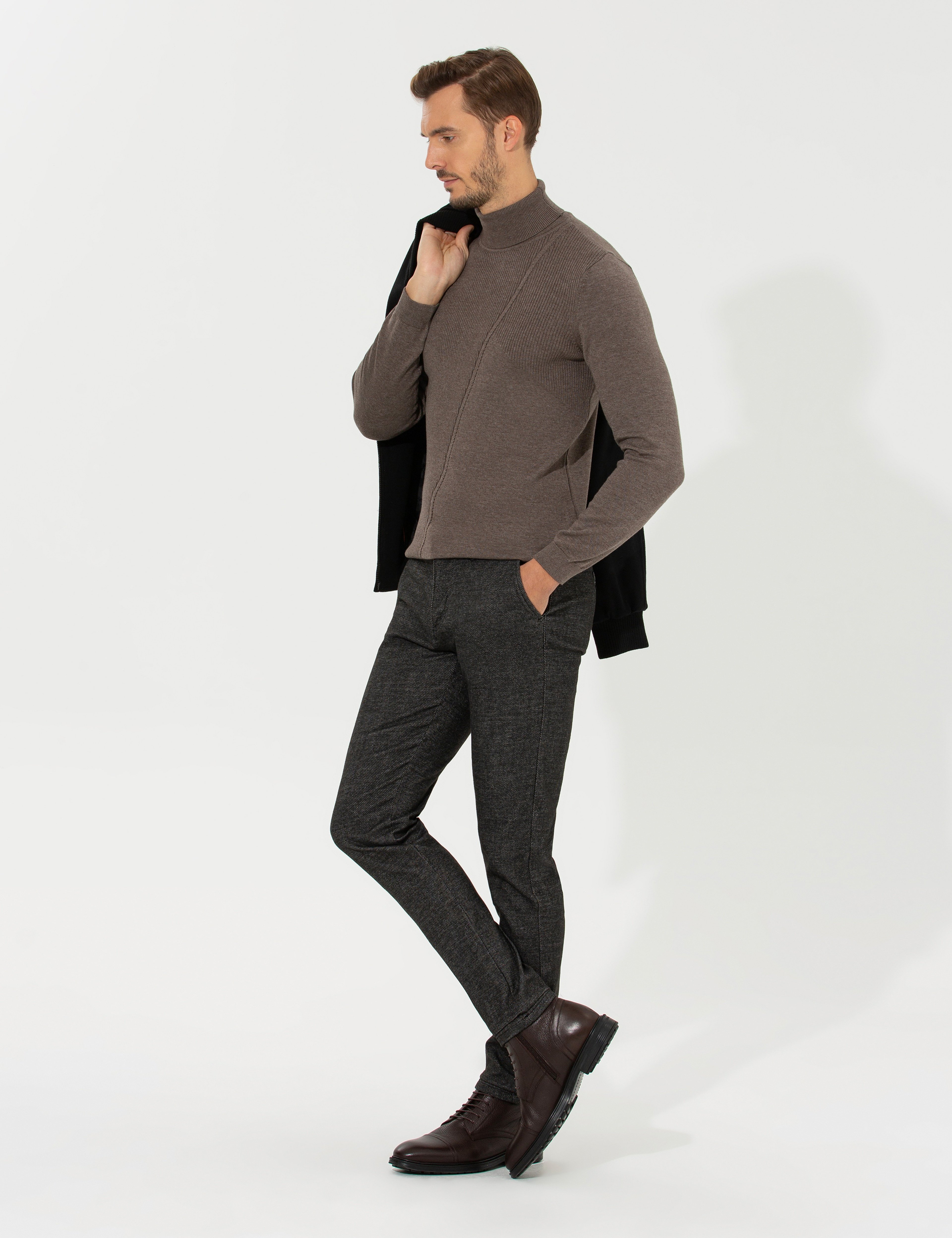 Antrasit Slim Fit Kanvas Pantolon