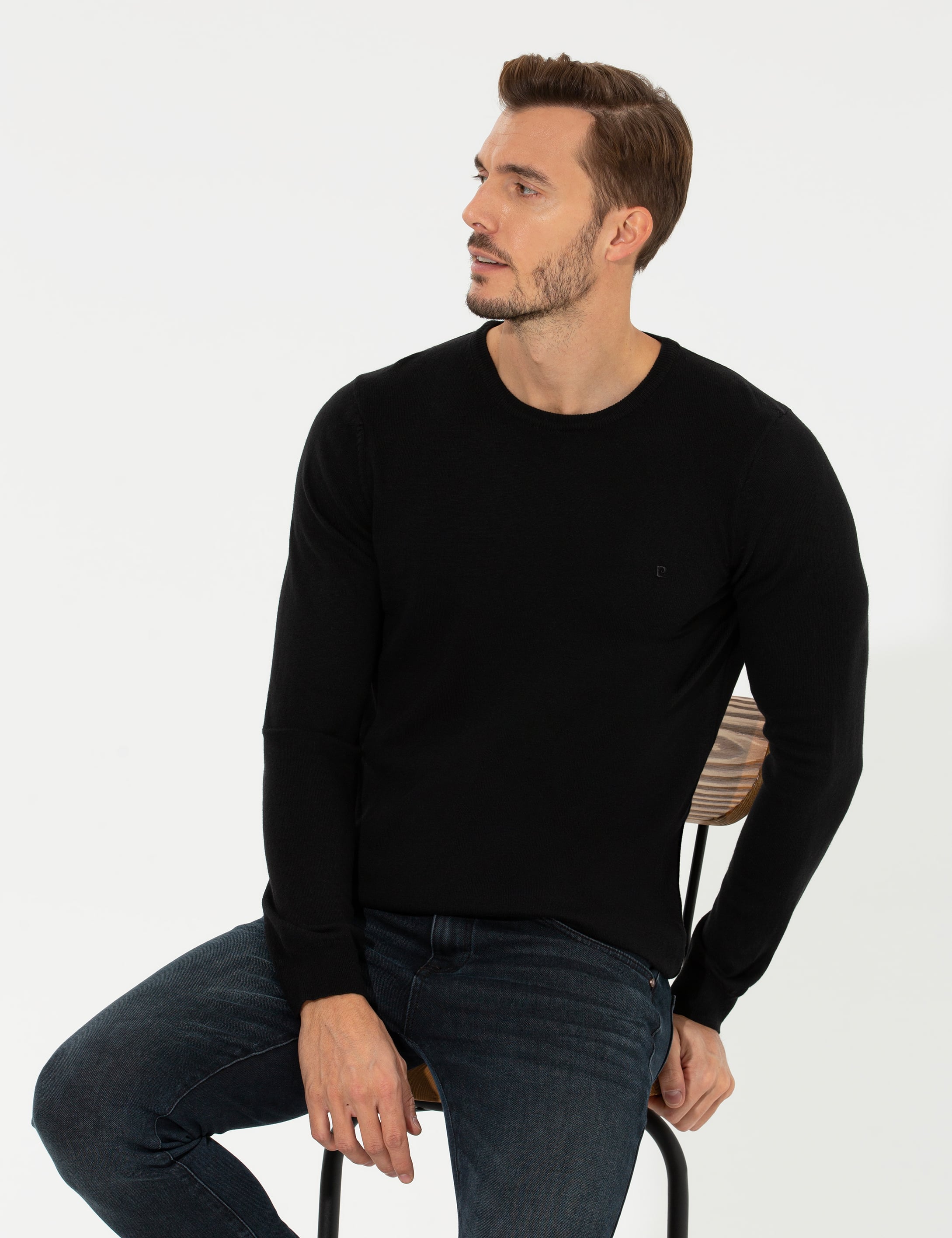 Pierre Cardin Siyah Slim Fit Bisiklet Yaka Basic Triko Kazak görsel 2