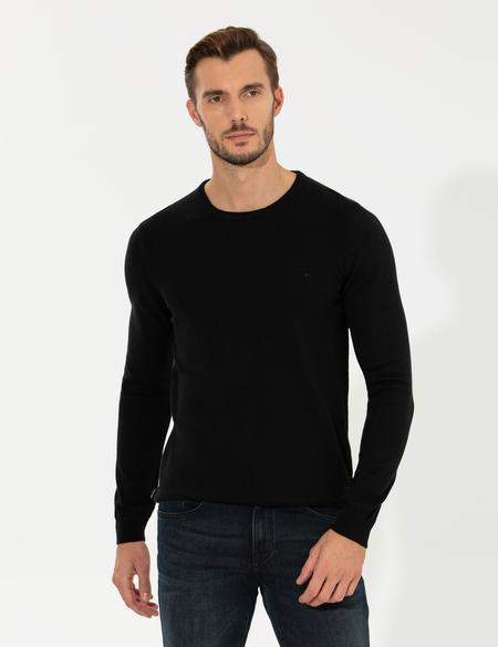 Siyah Slim Fit Bisiklet Yaka Basic Triko Kazak - 50258993008