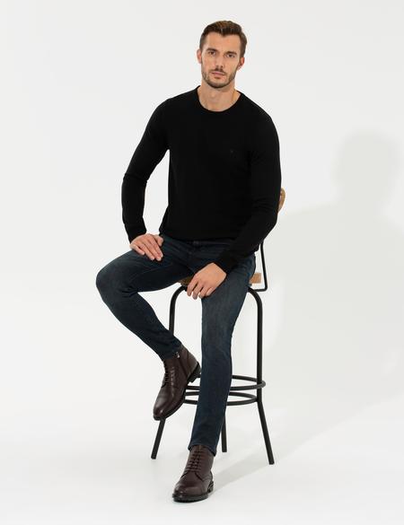 Siyah Slim Fit Bisiklet Yaka Basic Triko Kazak - 50258993008