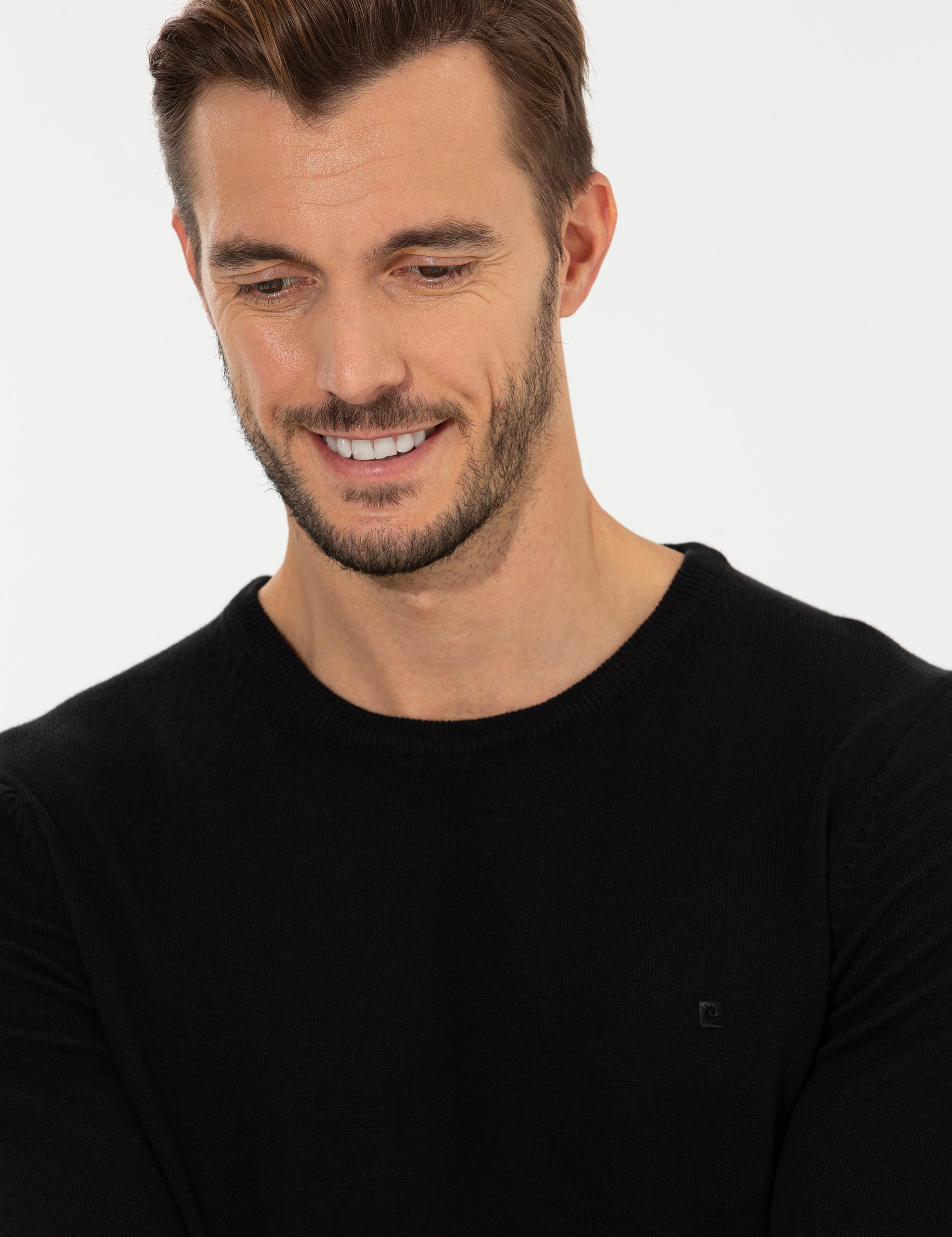 Siyah Slim Fit Bisiklet Yaka Basic Triko Kazak