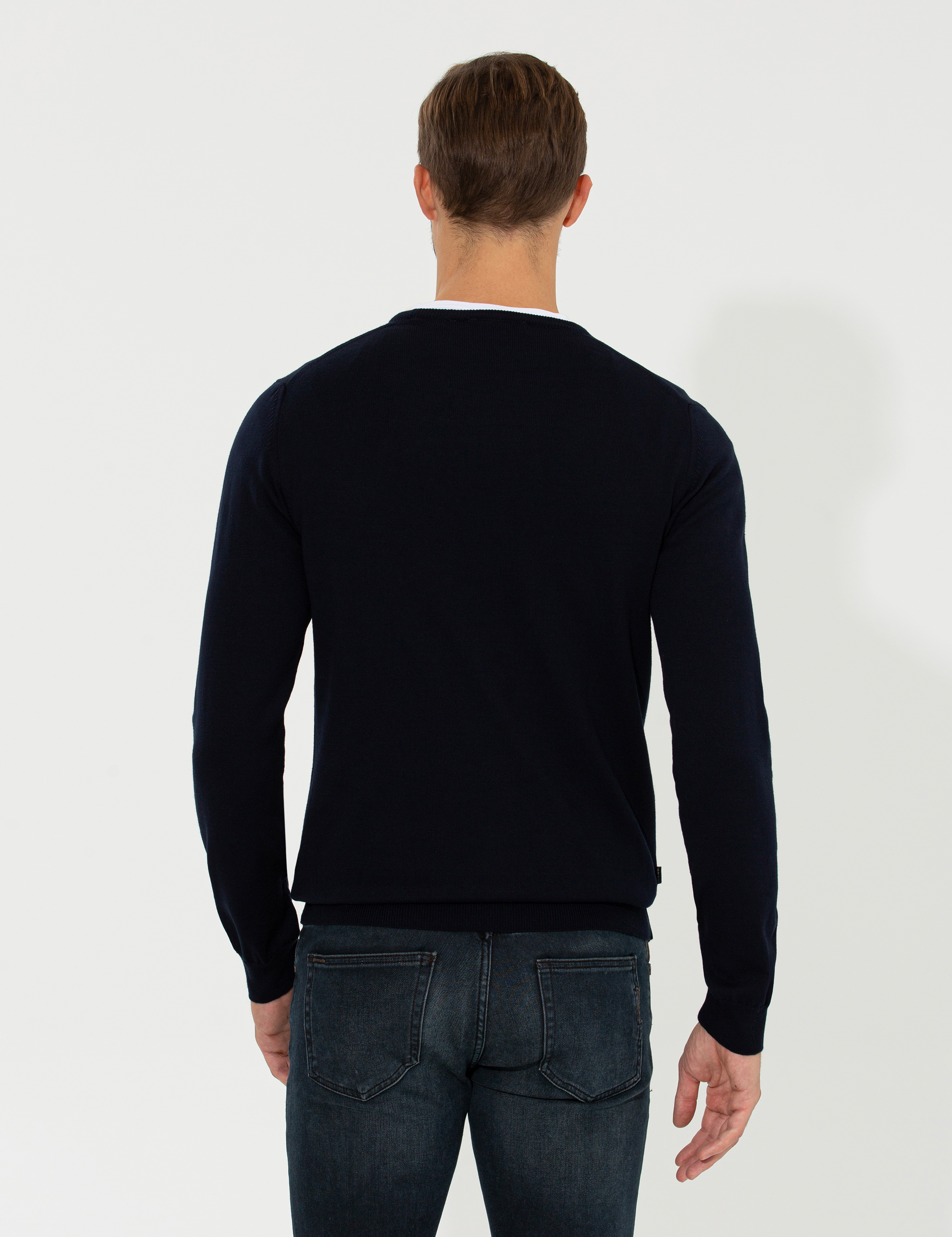 Pierre Cardin Lacivert Slim Fit Bisiklet Yaka Basic Triko Kazak görsel 5