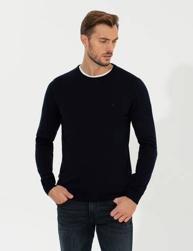 Lacivert Slim Fit Bisiklet Yaka Basic Triko Kazak