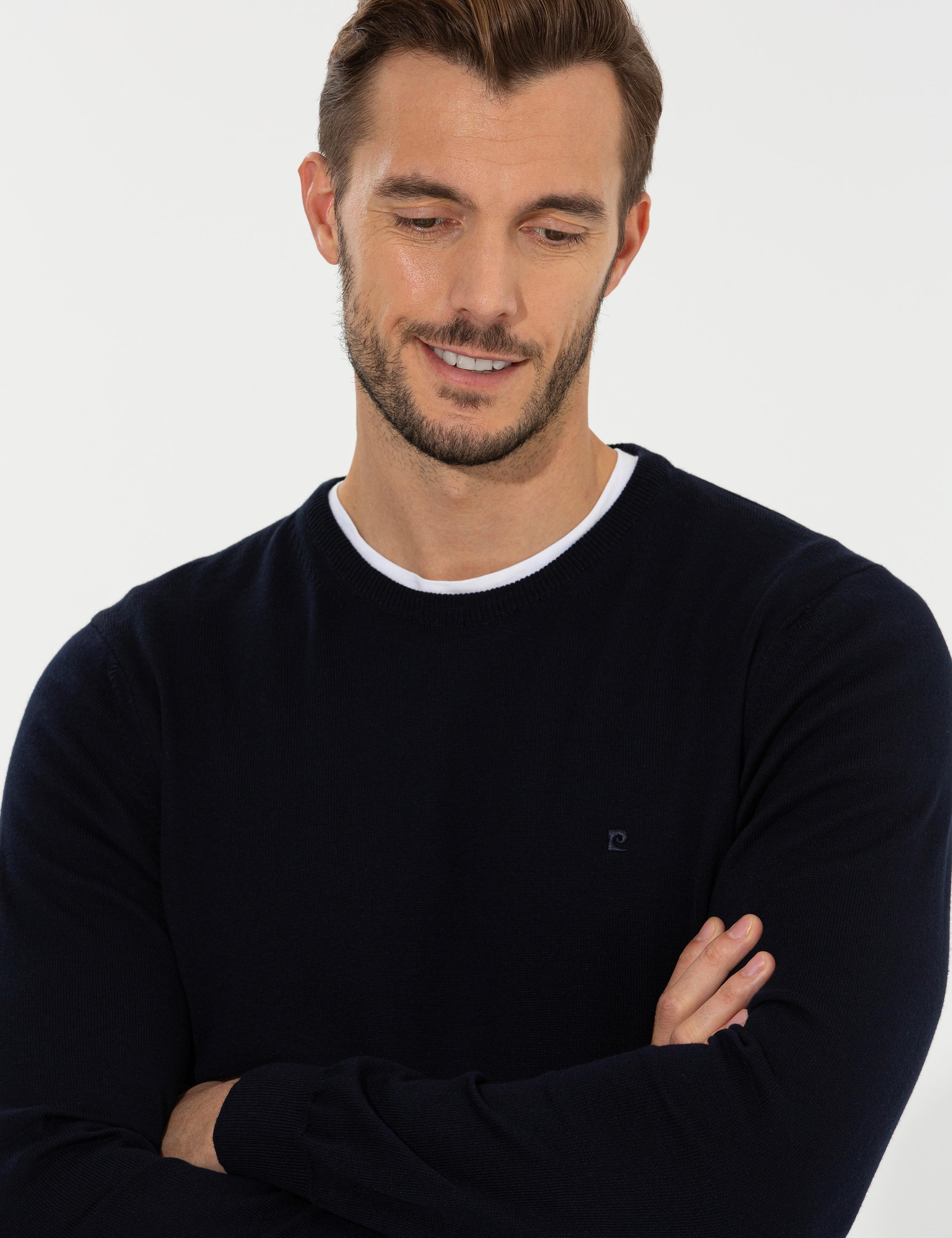 Lacivert Slim Fit Bisiklet Yaka Basic Triko Kazak