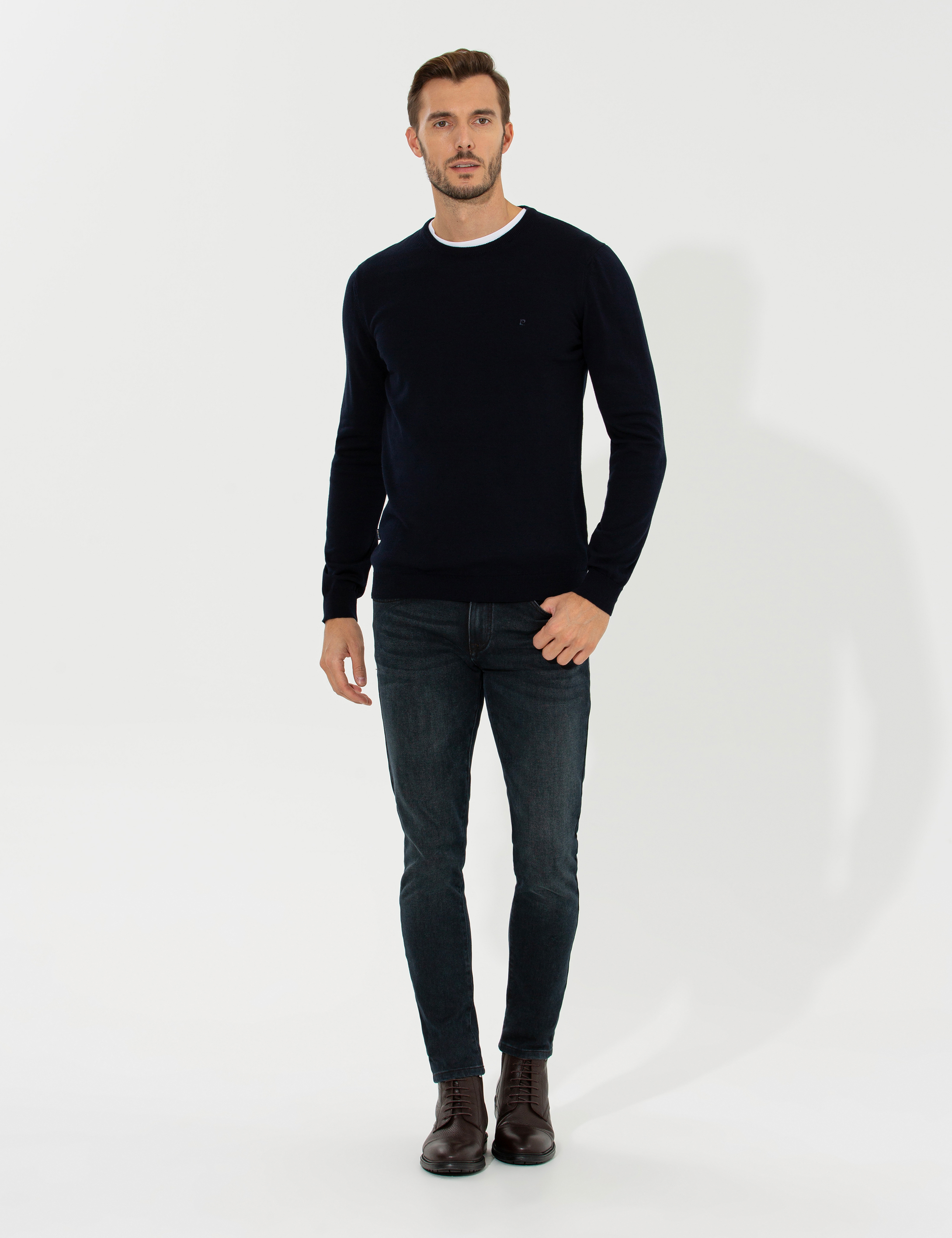 Pierre Cardin Lacivert Slim Fit Bisiklet Yaka Basic Triko Kazak görsel 4