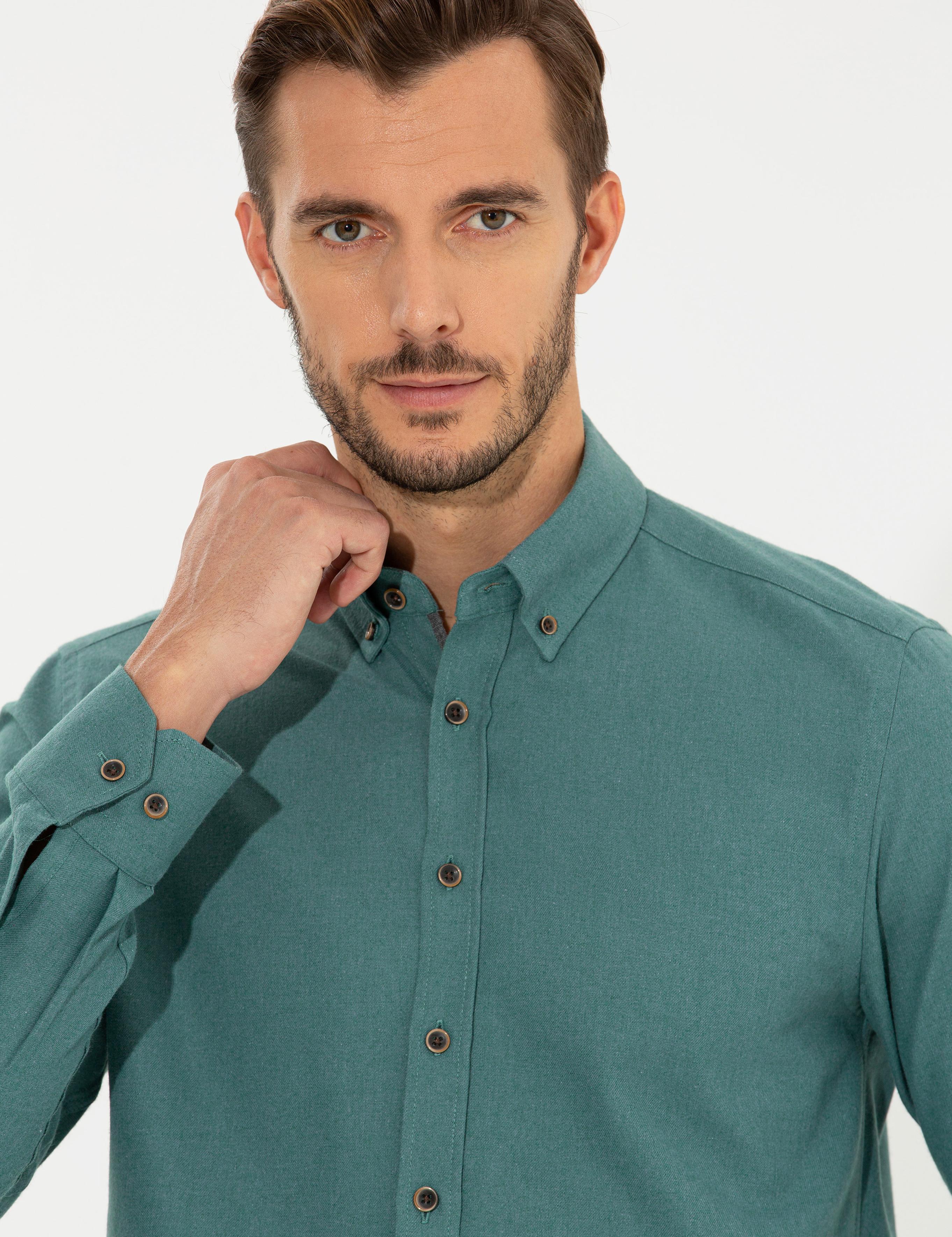 Yeşil Regular Fit Uzun Kollu Gömlek