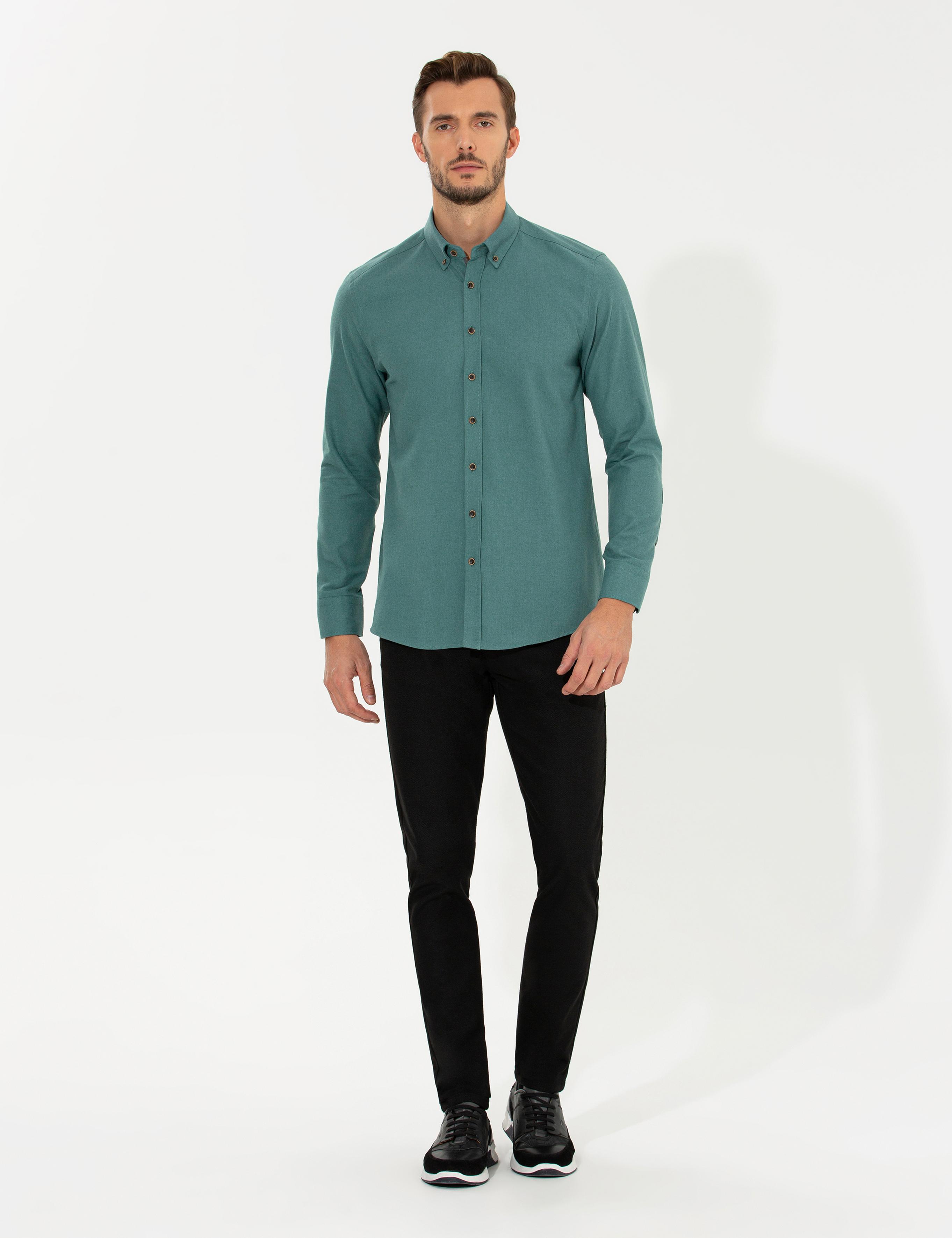 Yeşil Regular Fit Uzun Kollu Gömlek