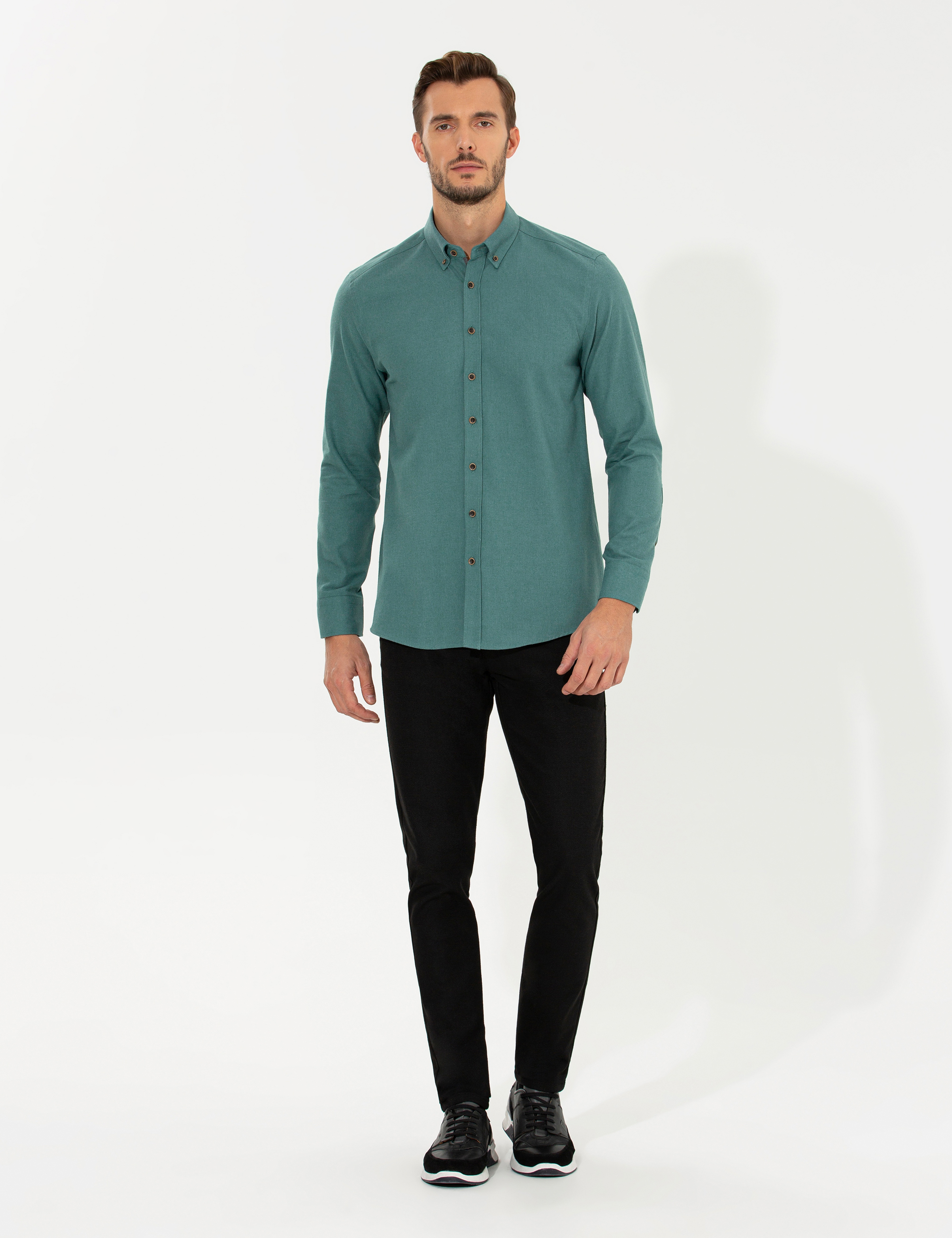 Yeşil Regular Fit Uzun Kollu Gömlek - Image 3