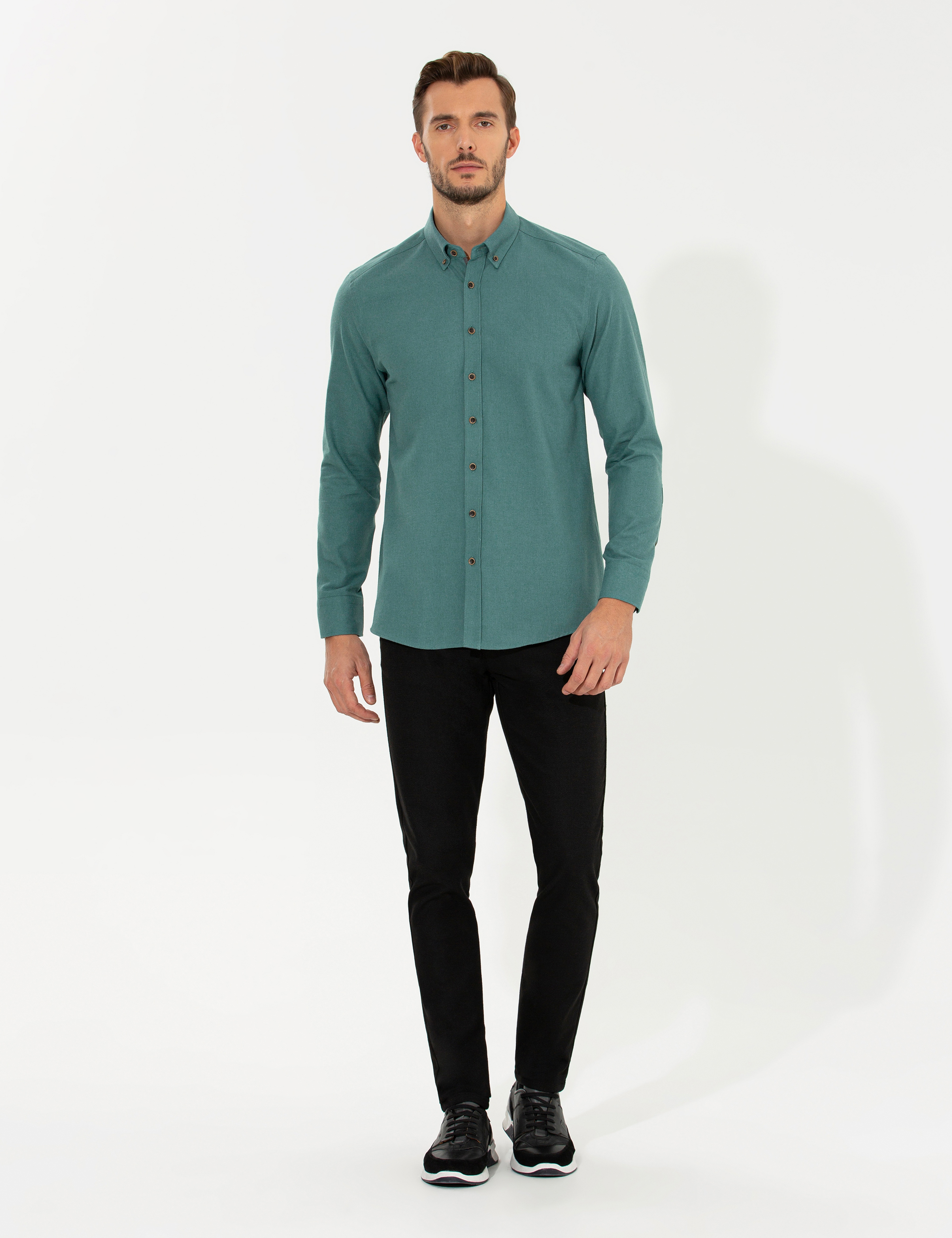 Yeşil Regular Fit Uzun Kollu Gömlek
