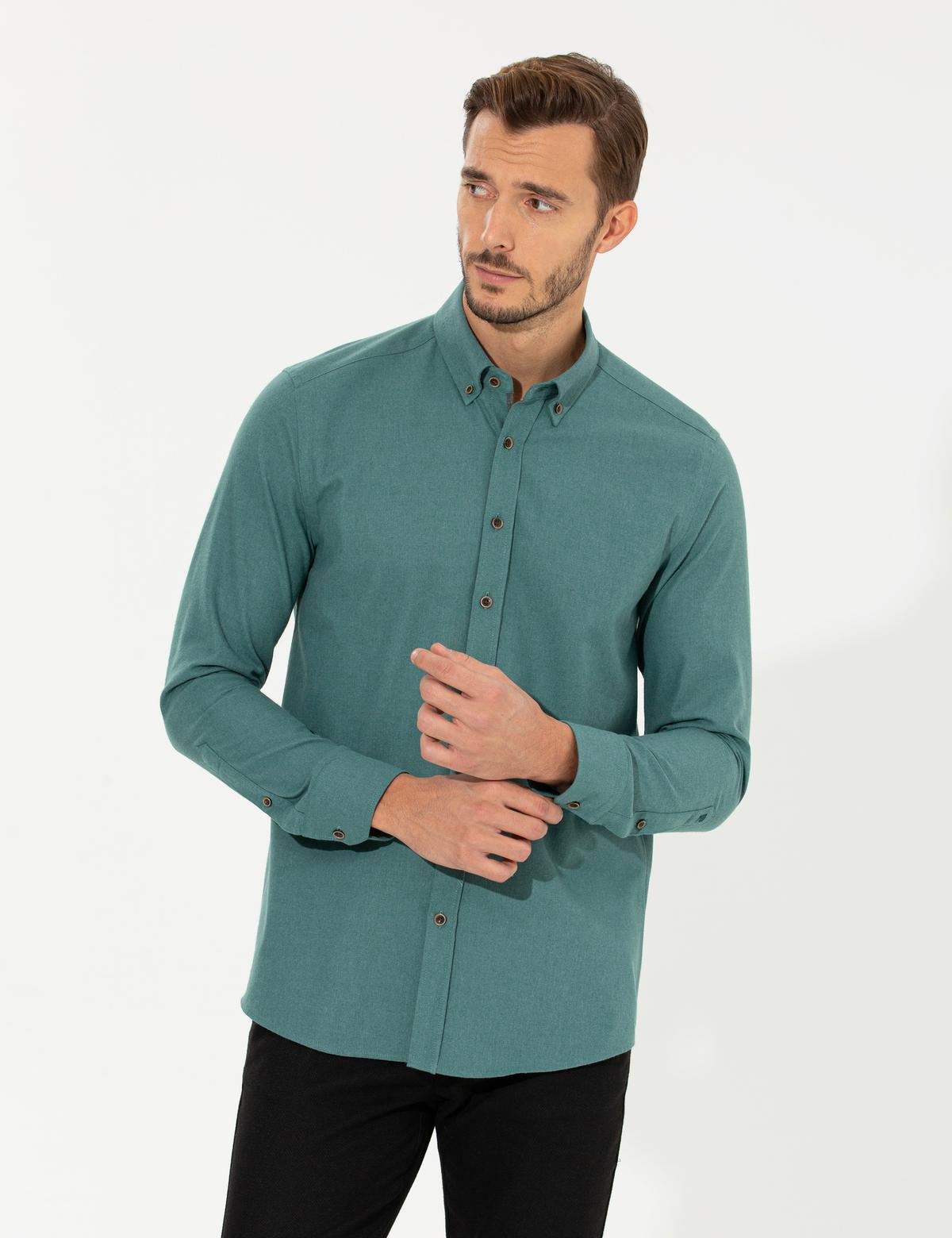 Yeşil Regular Fit Uzun Kollu Gömlek