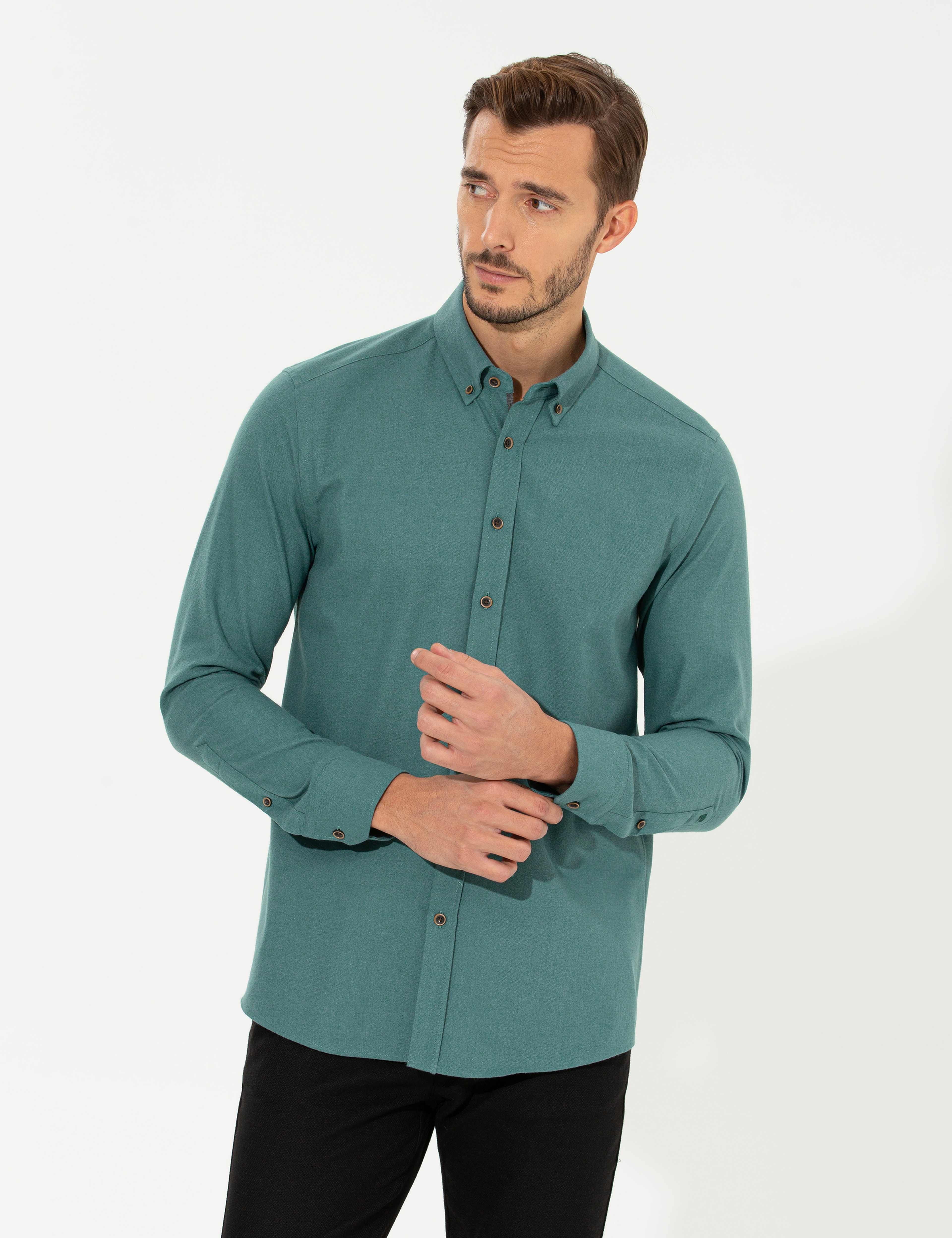 Yeşil Regular Fit Uzun Kollu Gömlek - Image 1
