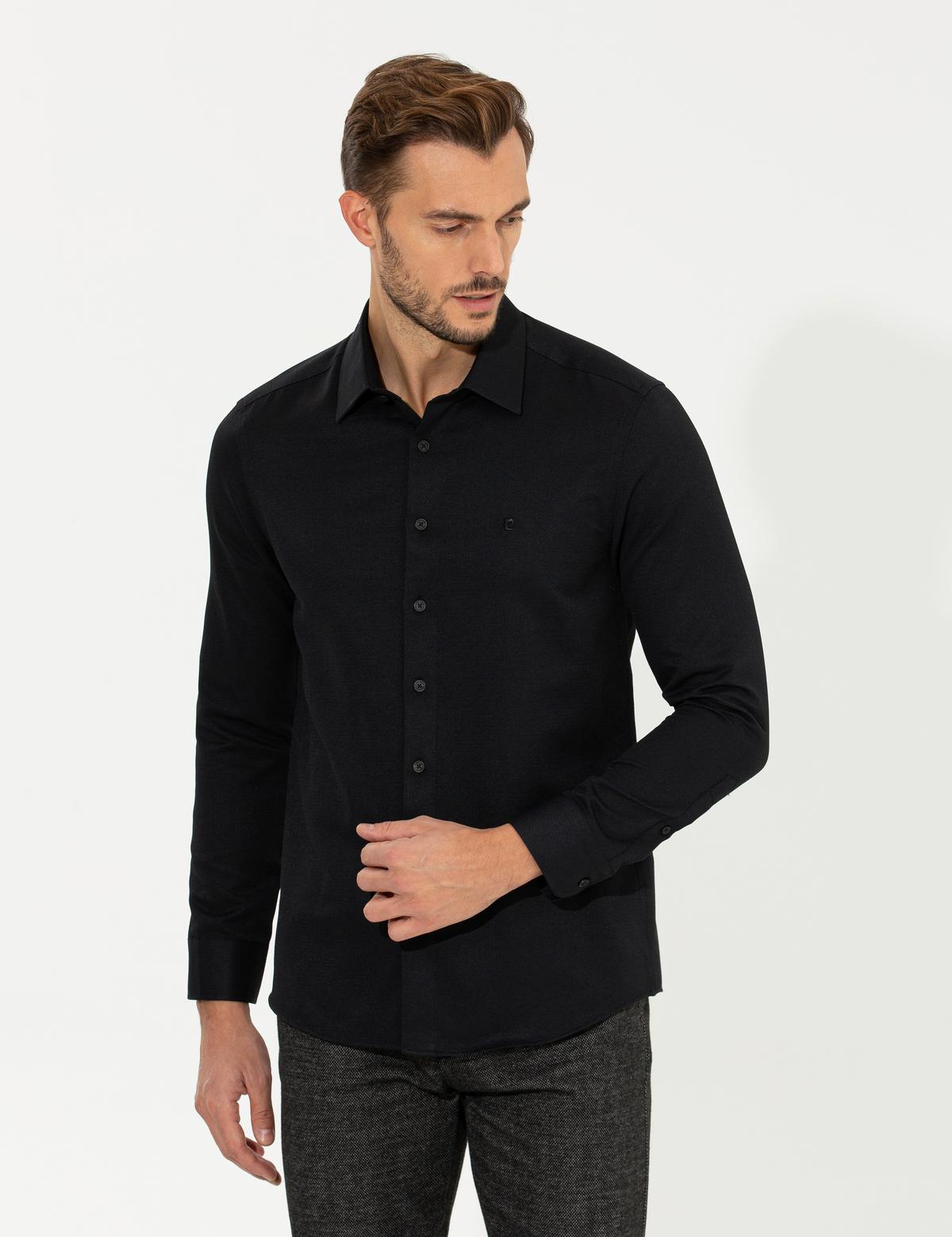 Siyah Slim Fit Uzun Kollu Gömlek - 50259517026