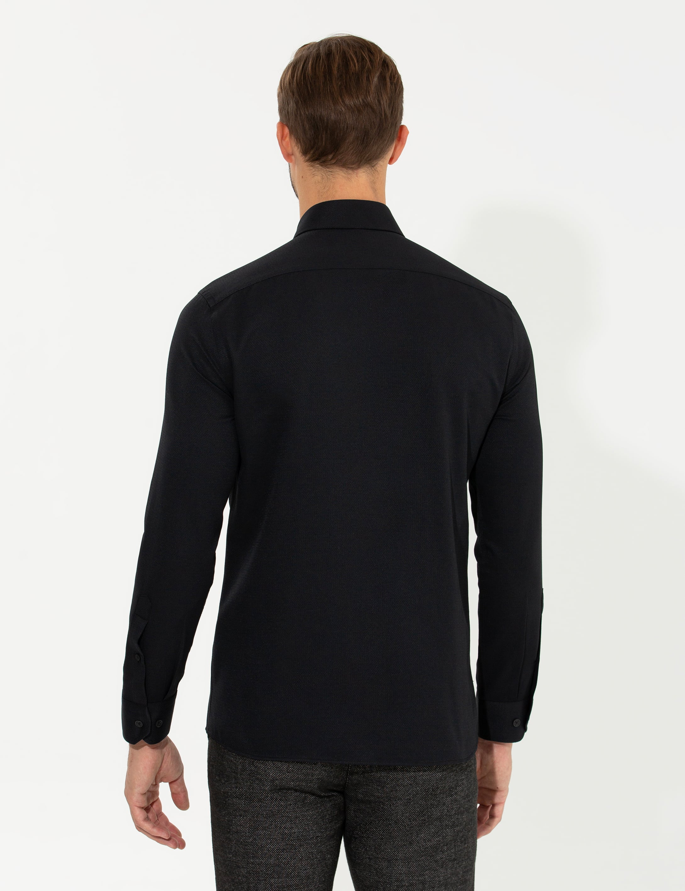 Siyah Slim Fit Uzun Kollu Gömlek - Image 5