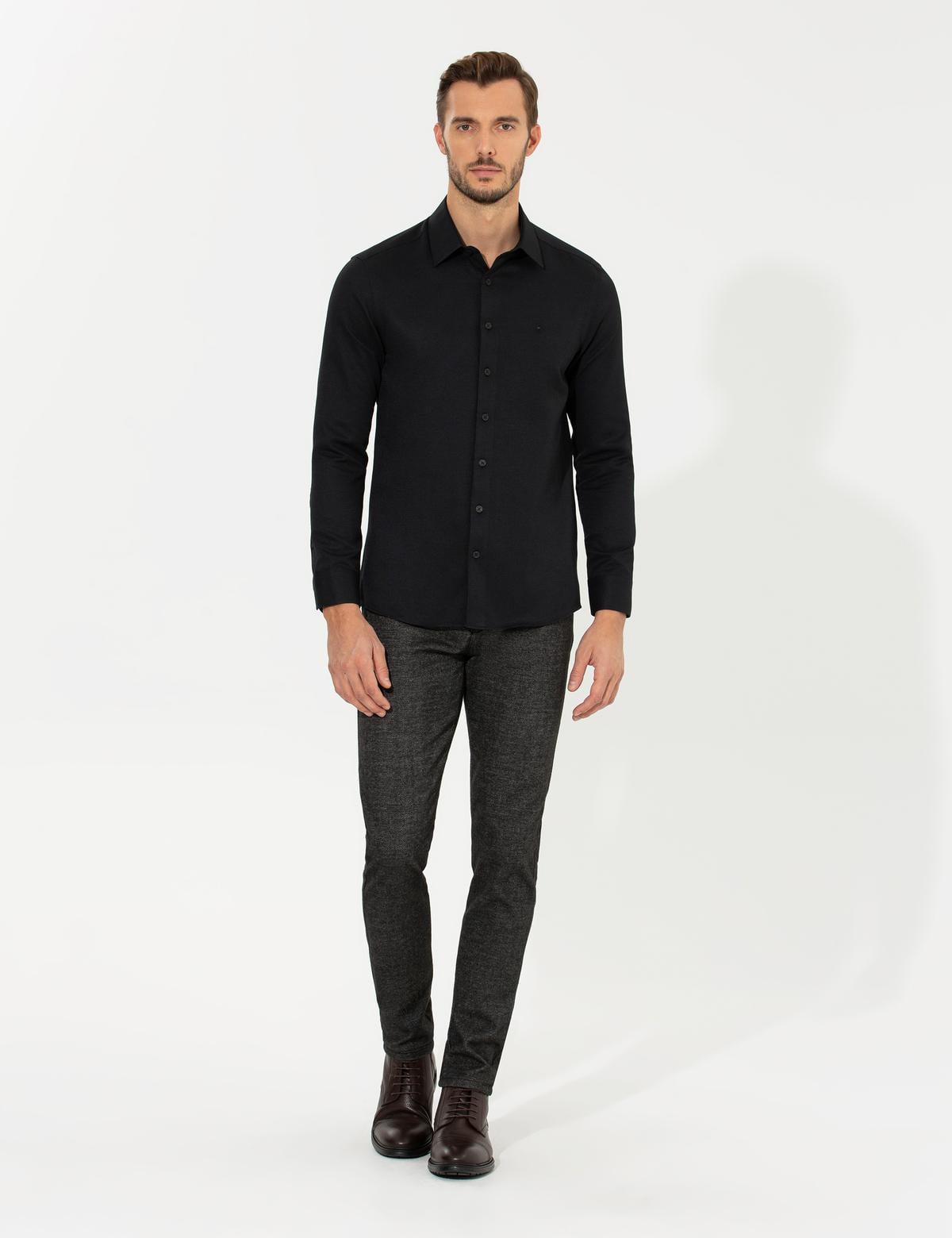 Siyah Slim Fit Uzun Kollu Gömlek - 50259517026