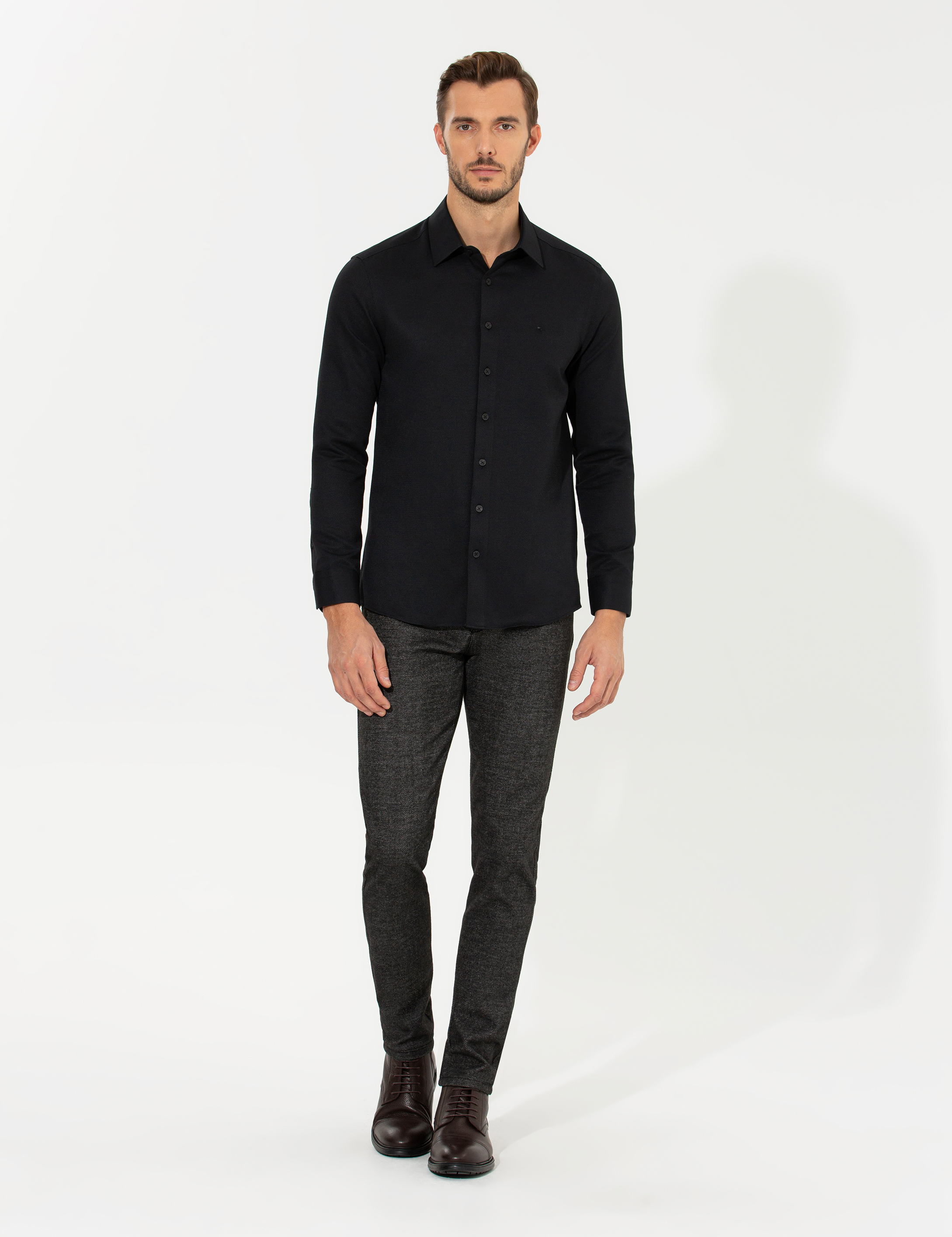 Siyah Slim Fit Uzun Kollu Gömlek - Image 3