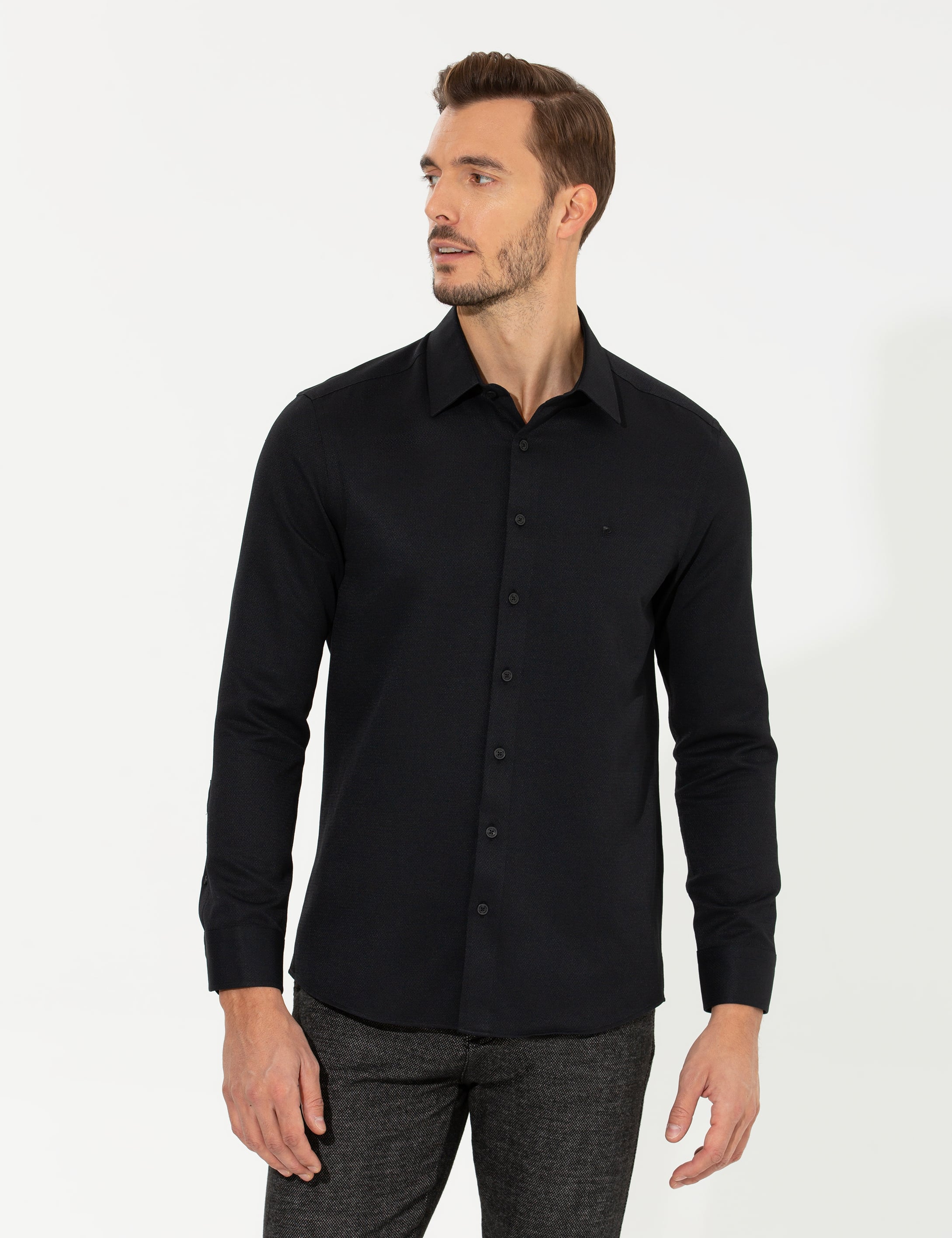 Siyah Slim Fit Uzun Kollu Gömlek - Image 1
