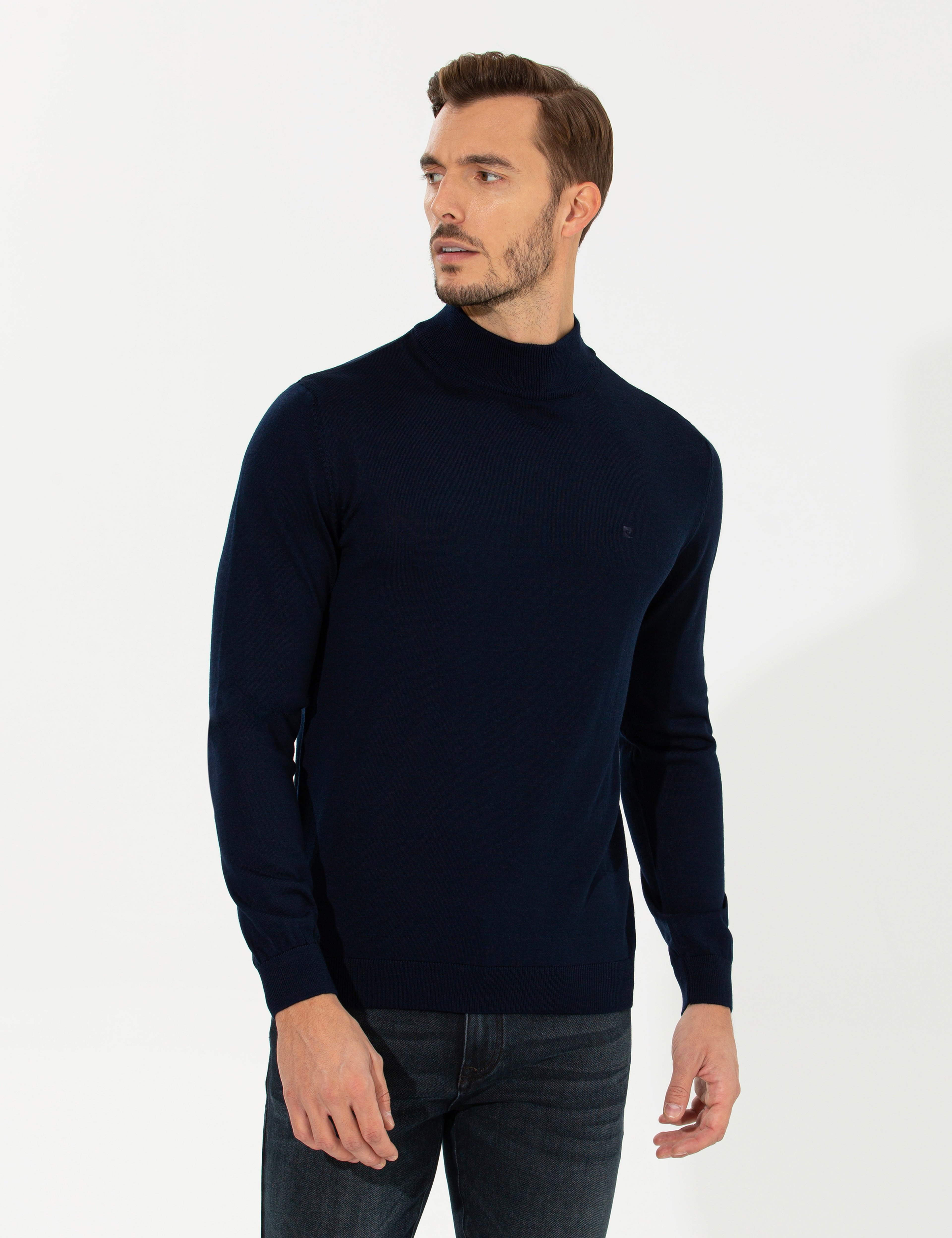 Lacivert Regular Fit Yarım Balıkçı Yaka Basic Triko Kazak - Image 1