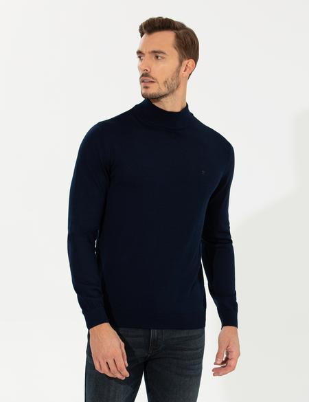 Lacivert Regular Fit Yarım Balıkçı Yaka Basic Triko Kazak - 50236754024