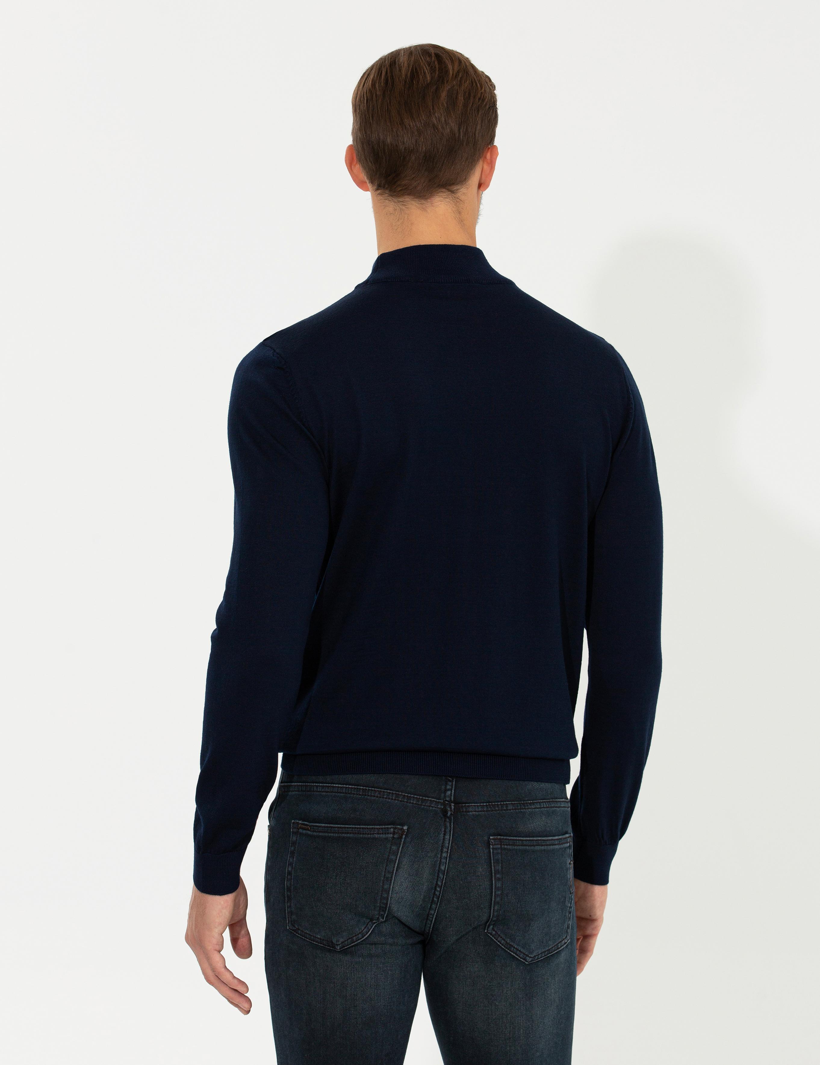 Lacivert Regular Fit Yarım Balıkçı Yaka Basic Triko Kazak