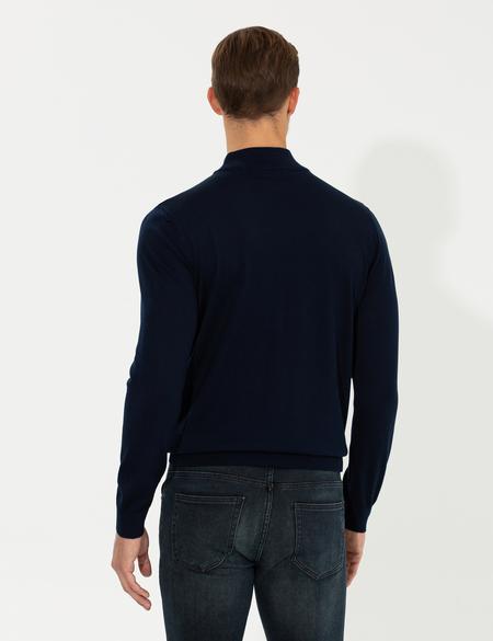 Lacivert Regular Fit Yarım Balıkçı Yaka Basic Triko Kazak - 50236754024