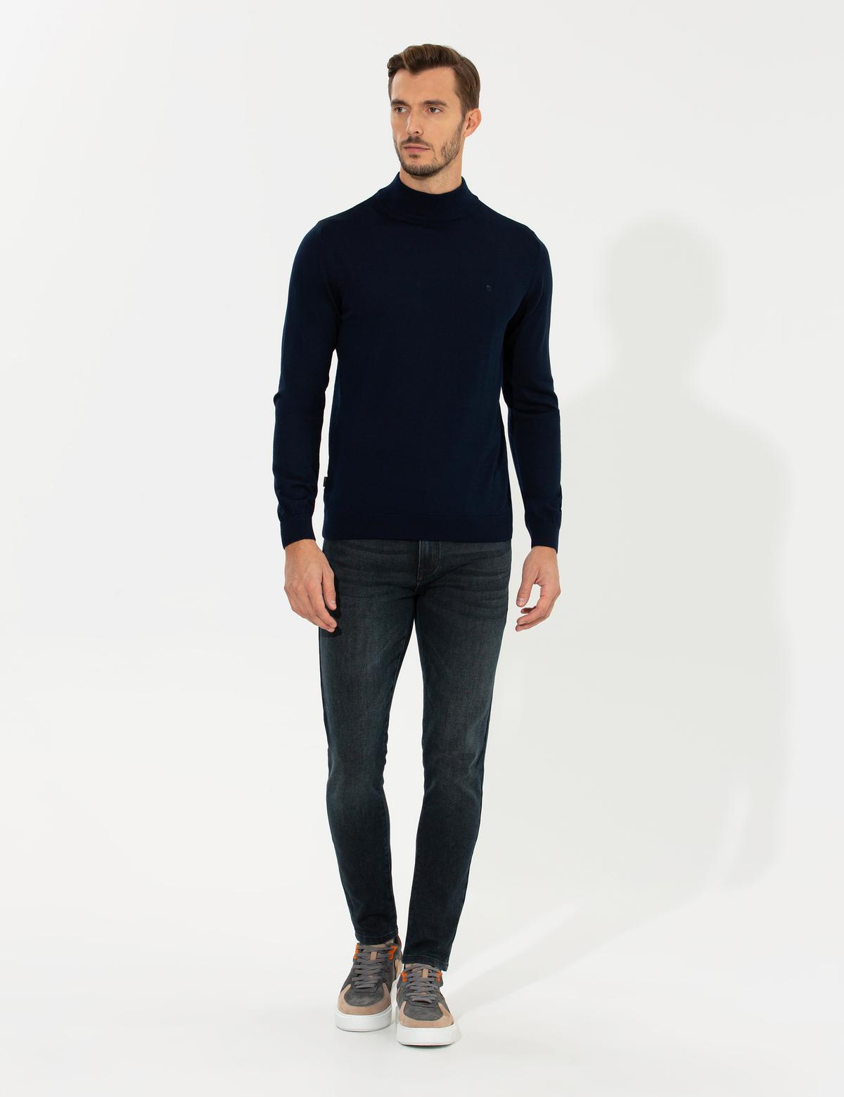 Lacivert Regular Fit Yarım Balıkçı Yaka Basic Triko Kazak - 50236754024