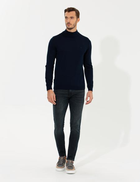 Lacivert Regular Fit Yarım Balıkçı Yaka Basic Triko Kazak - 50236754024