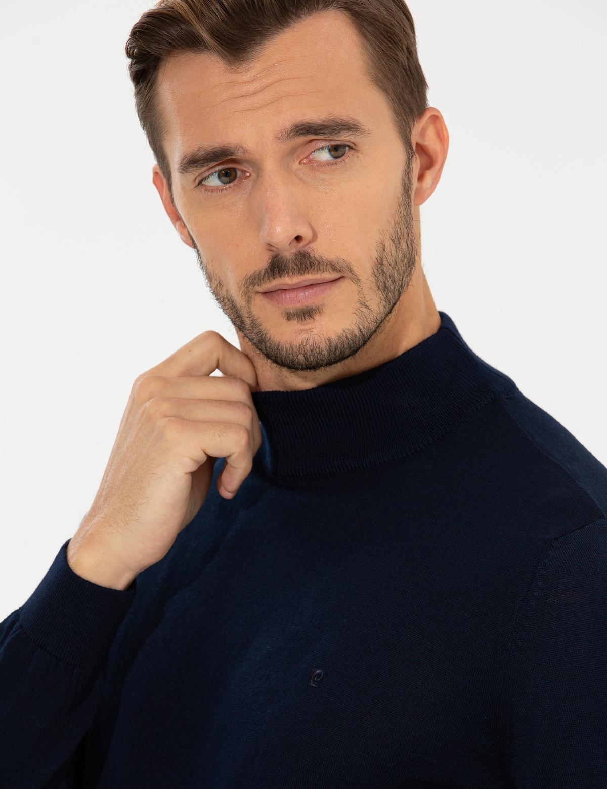 Lacivert Regular Fit Yarım Balıkçı Yaka Basic Triko Kazak - 50236754024