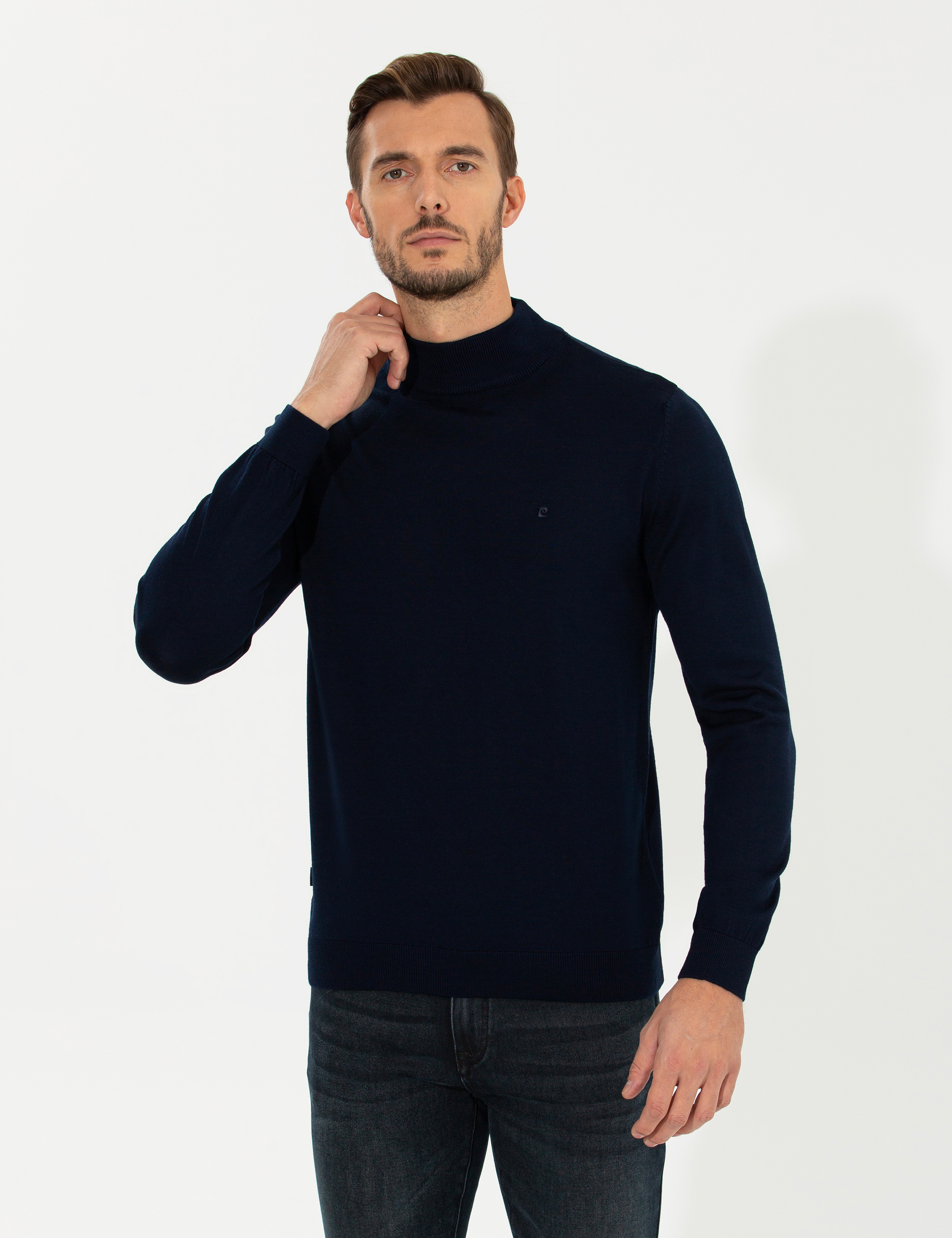 Lacivert Regular Fit Yarım Balıkçı Yaka Basic Triko Kazak - Image 3