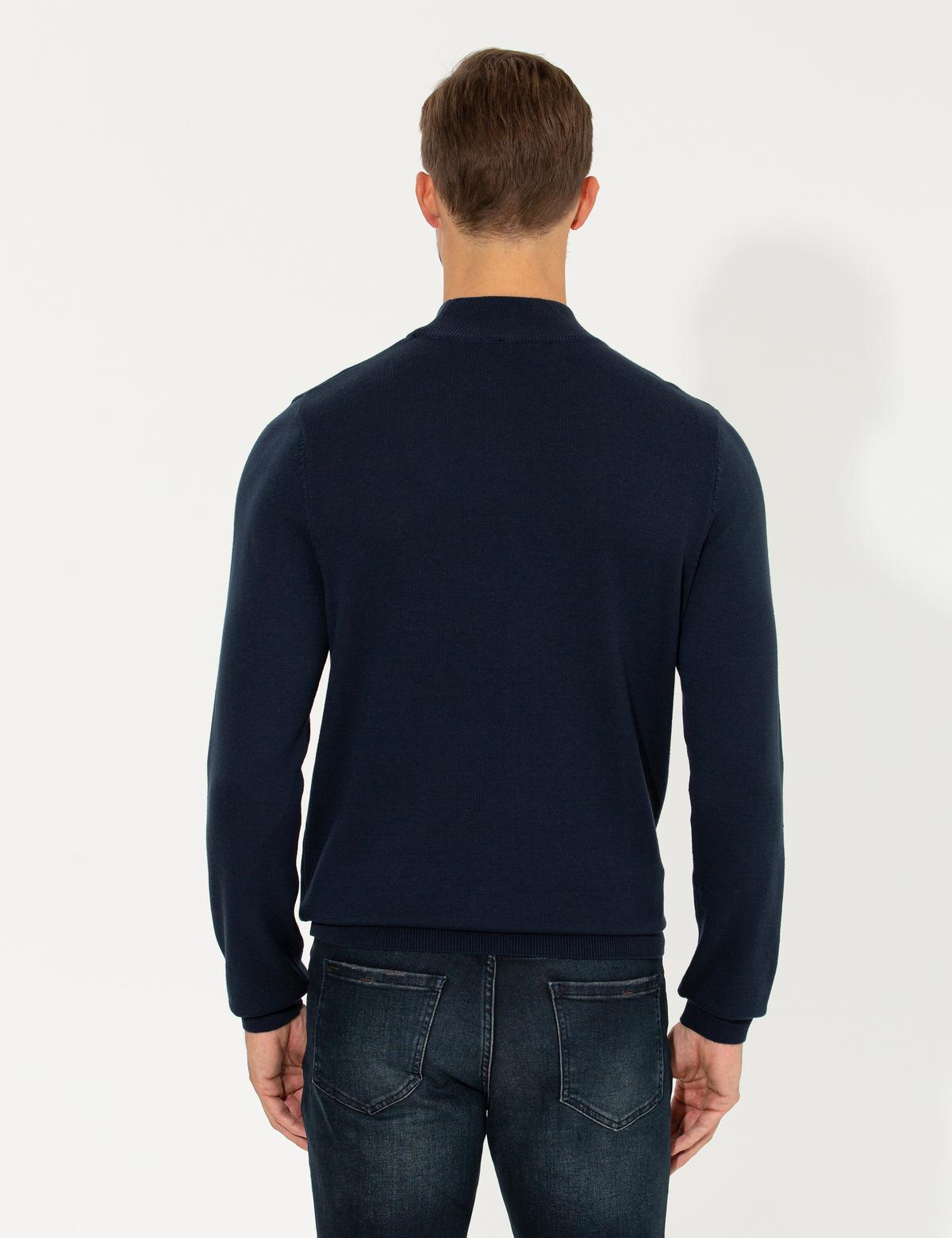 Lacivert Melanj Slim Fit Yarım Balıkçı Yaka Triko Kazak - 50258797043