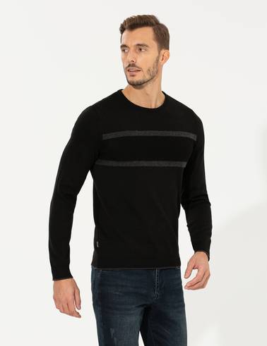 Siyah Slim Fit Bisiklet Yaka Triko Kazak