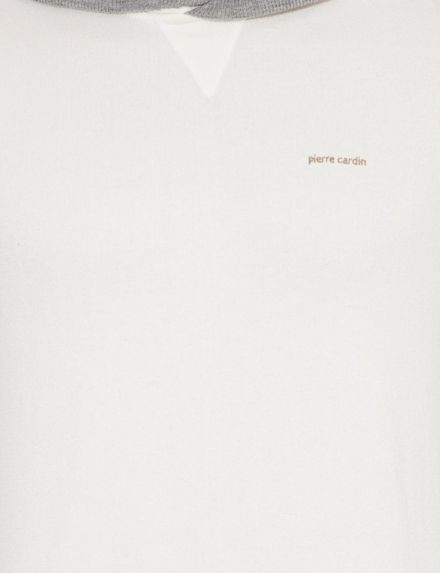 Ekru Slim Fit Kapişonlu Triko Kazak