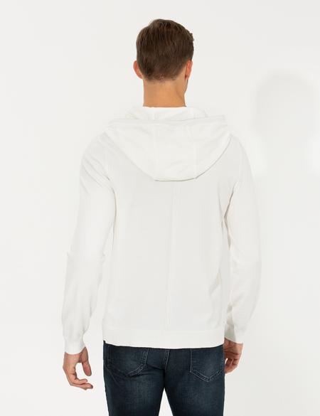 Ekru Slim Fit Kapüşonlu Triko Kazak - 50258823047