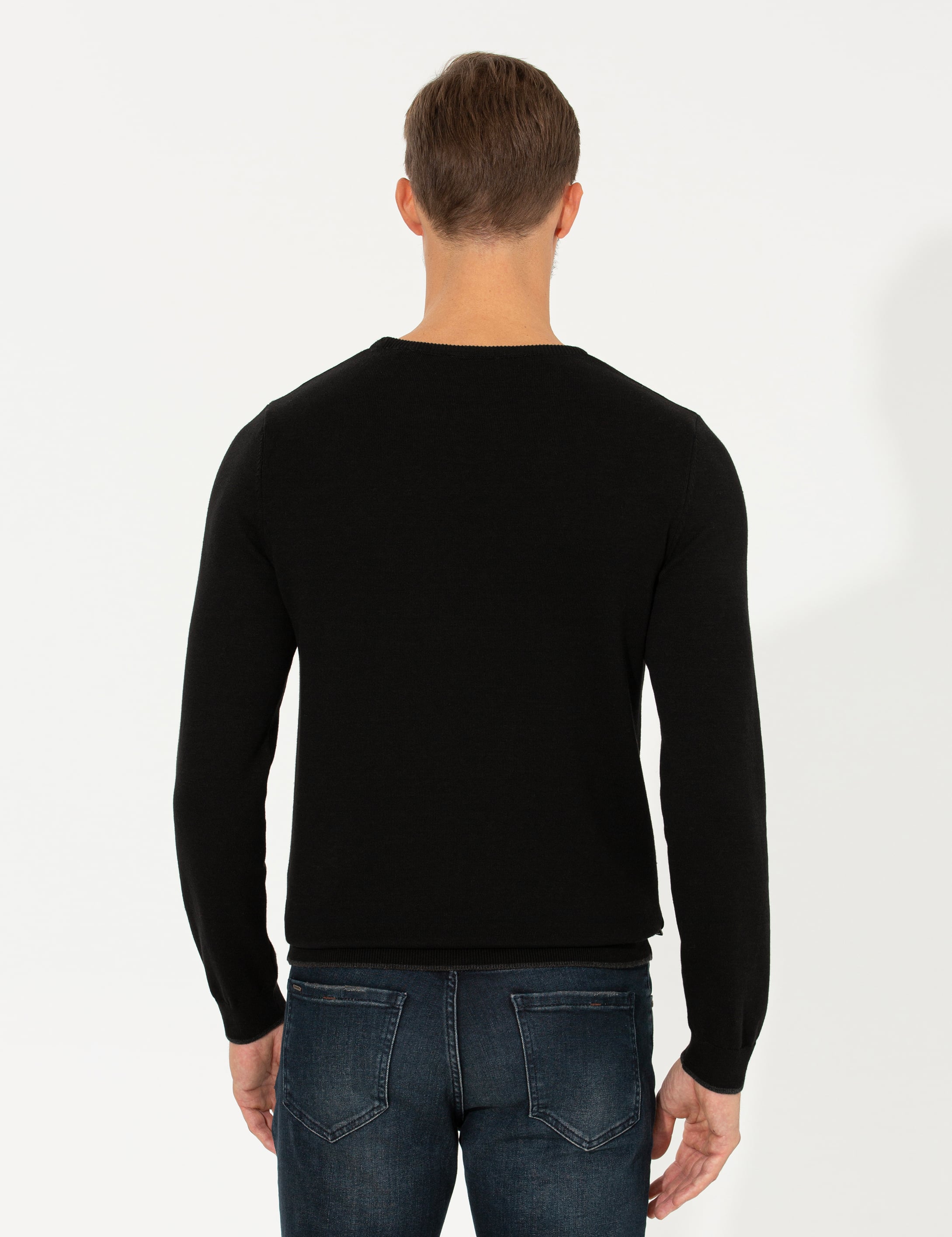 Pierre Cardin Siyah Slim Fit Bisiklet Yaka Triko Kazak görsel 5