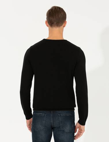 Siyah Slim Fit Bisiklet Yaka Triko Kazak